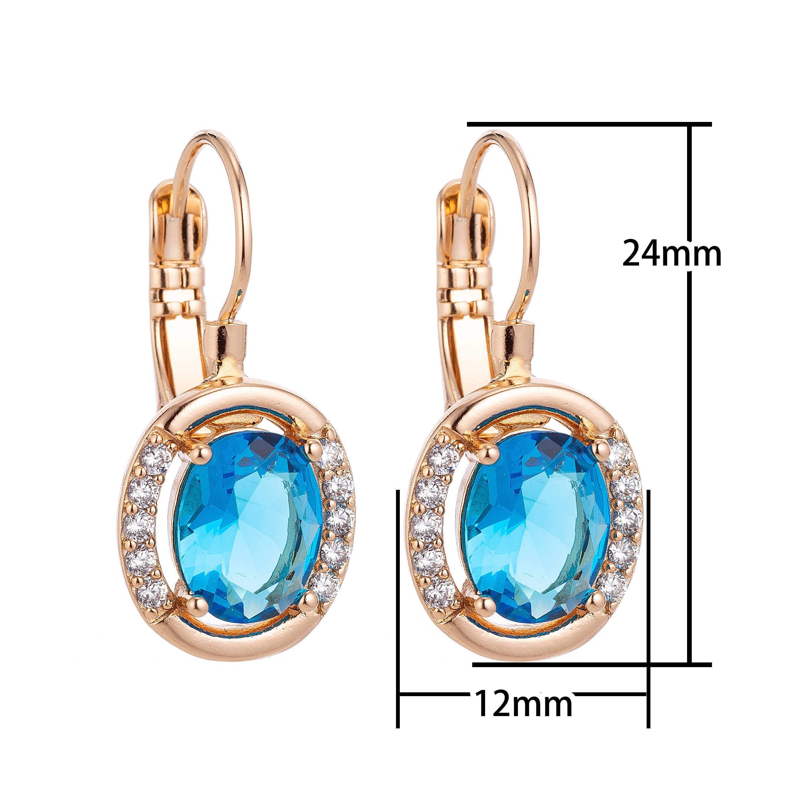 Gold Light Blue Gem Latch Back Dangle Drop Earring, Gold Earrings, Gold Plated, Dangle Earrings, Long Earrings, Birthstone Jewelry, EARRING-141 - DLUXCA