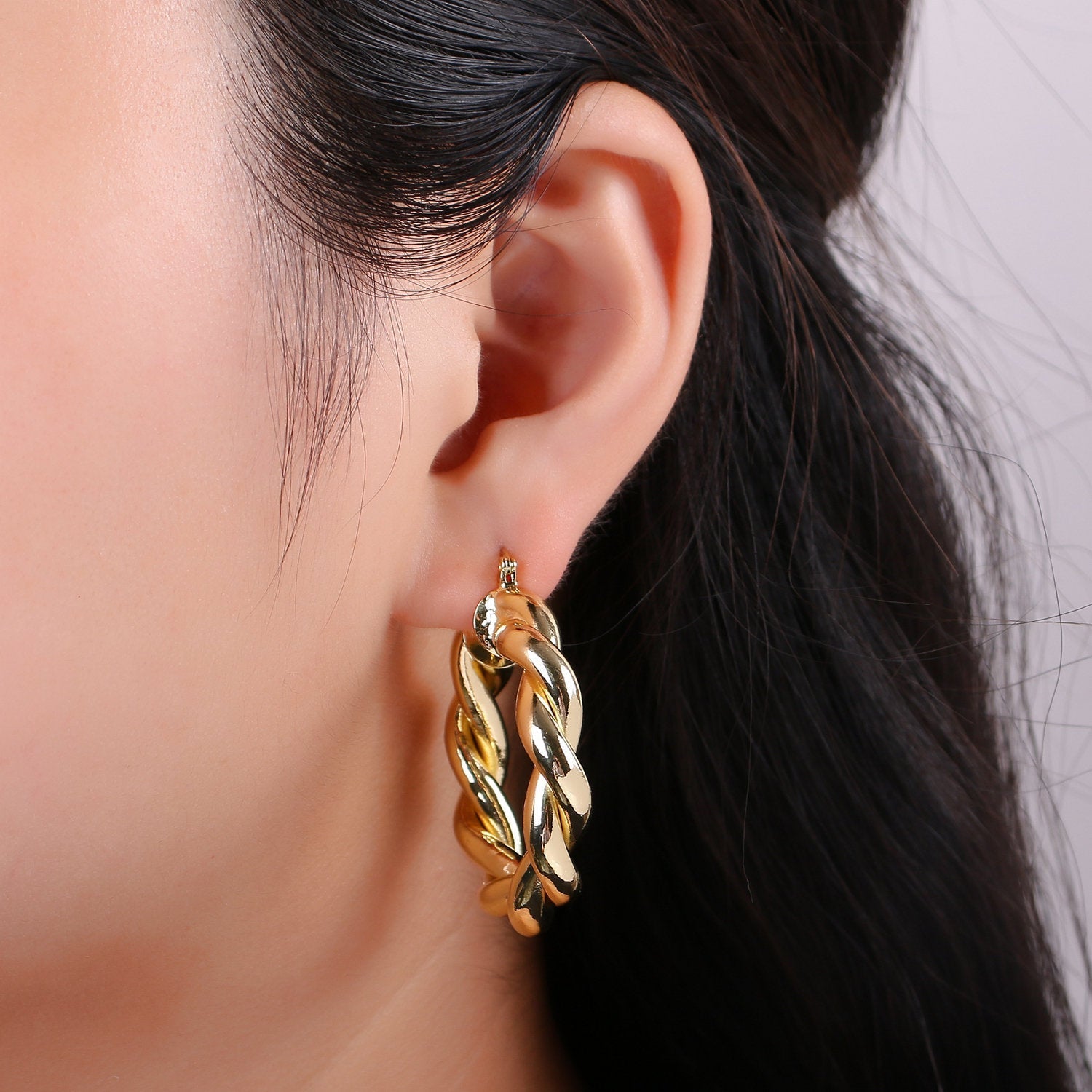 Gold Twisted Hoop Earrings, Bold Gold Hoop Earrings, Chunky Earrings, Statement Hoops, 14k Gold Filled Hoops Earring gift for her - DLUXCA