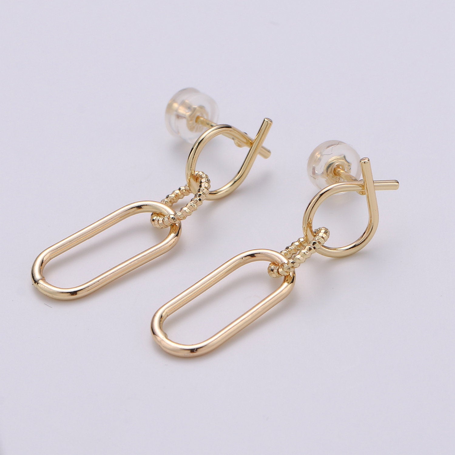 Dainty Chain Link Earrings, Gold Drop Earrings, Gold Dangle Earrings, 14k Gold Filled Earrings, 1 pair Geometric Earring - DLUXCA