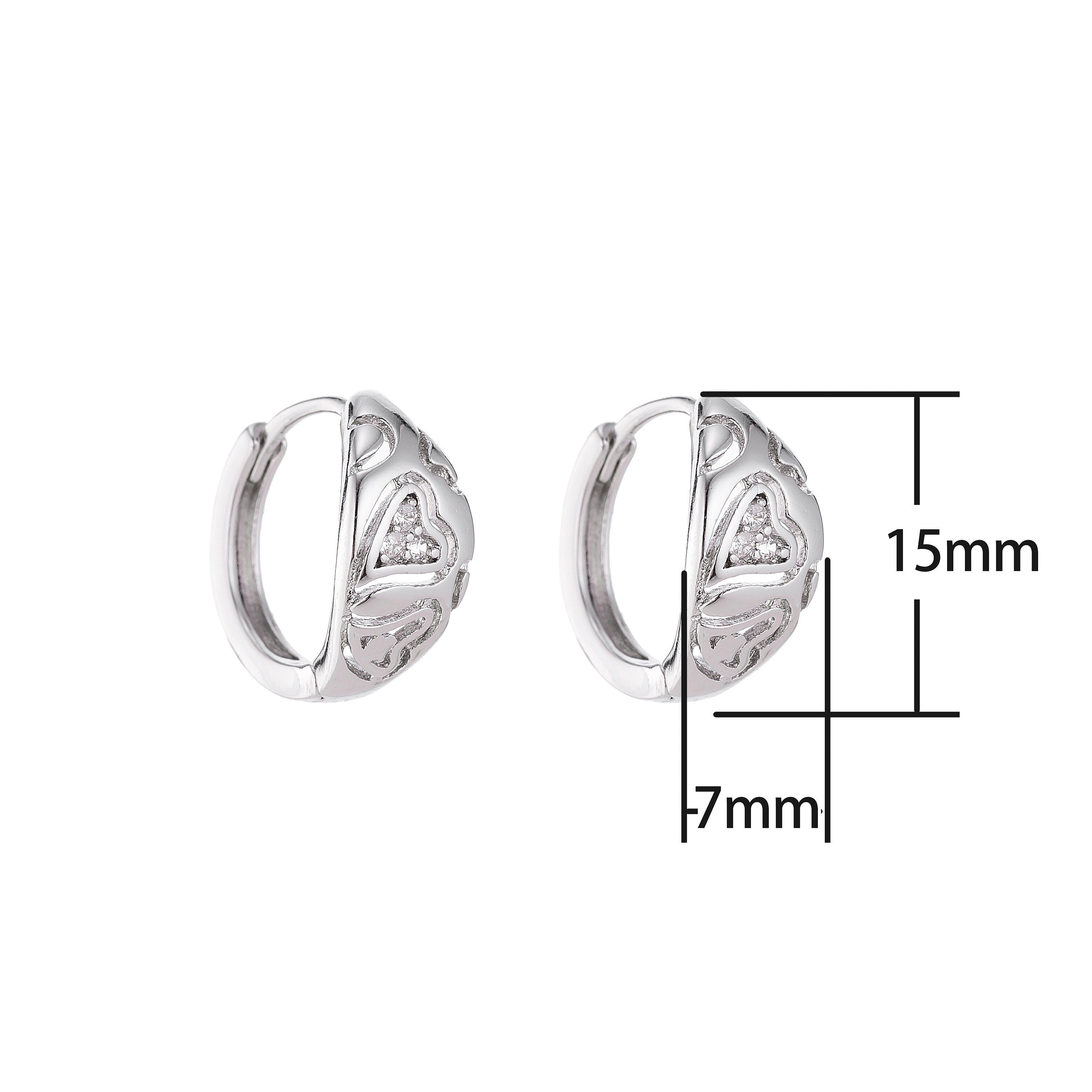 Silver Diamond Heart Small Huggie Earrings, Cubic Zirconia Gem, Silver Earrings, Lightweight Earrings, Small Earrings, Cute Earrings - DLUXCA