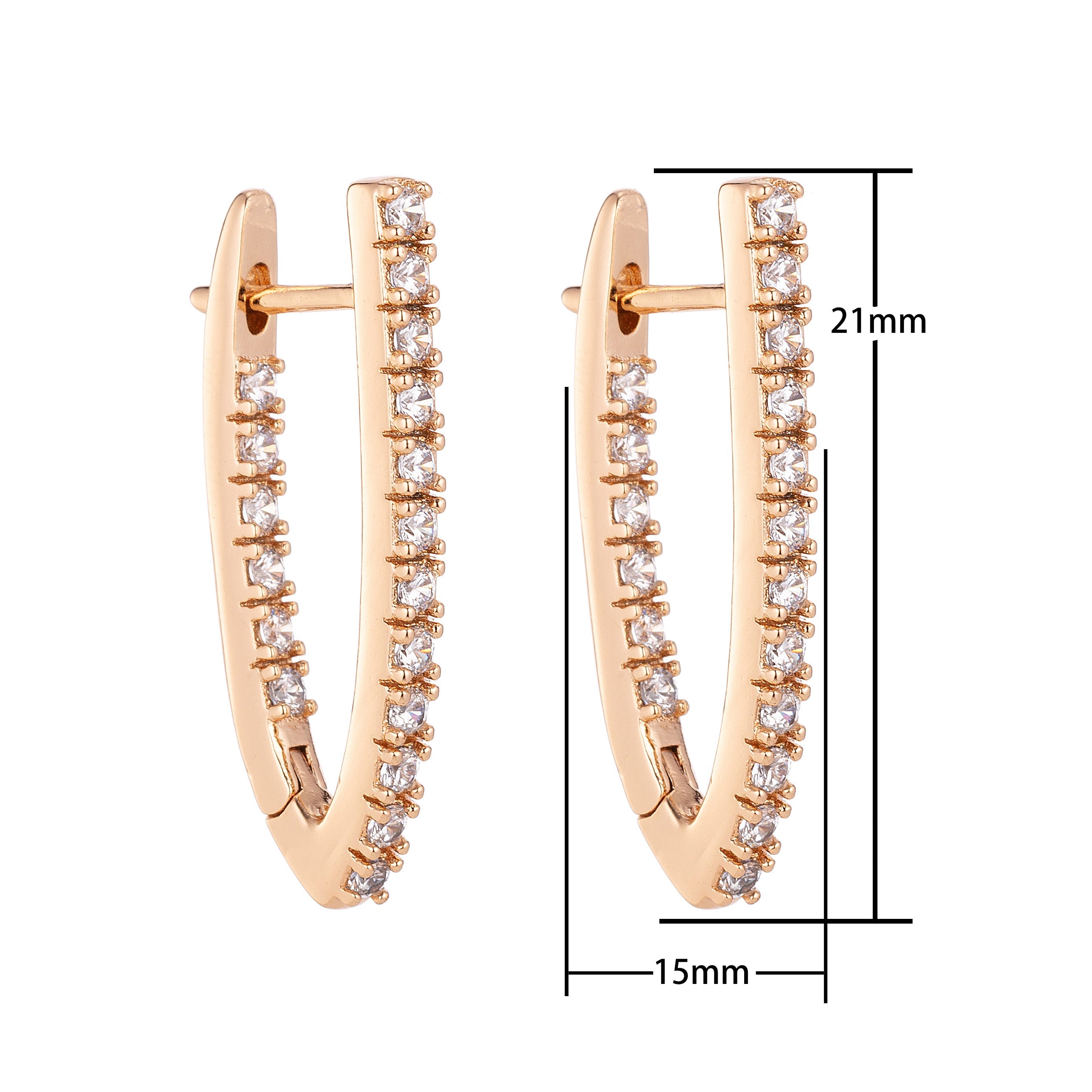 Gold Curved Latch Back Earring, Gold Earrings, Gold Plated, Cubic Zirconia, Stylish Earrings, Simple Earrings, Cuff Earrings, Earring-292 - DLUXCA