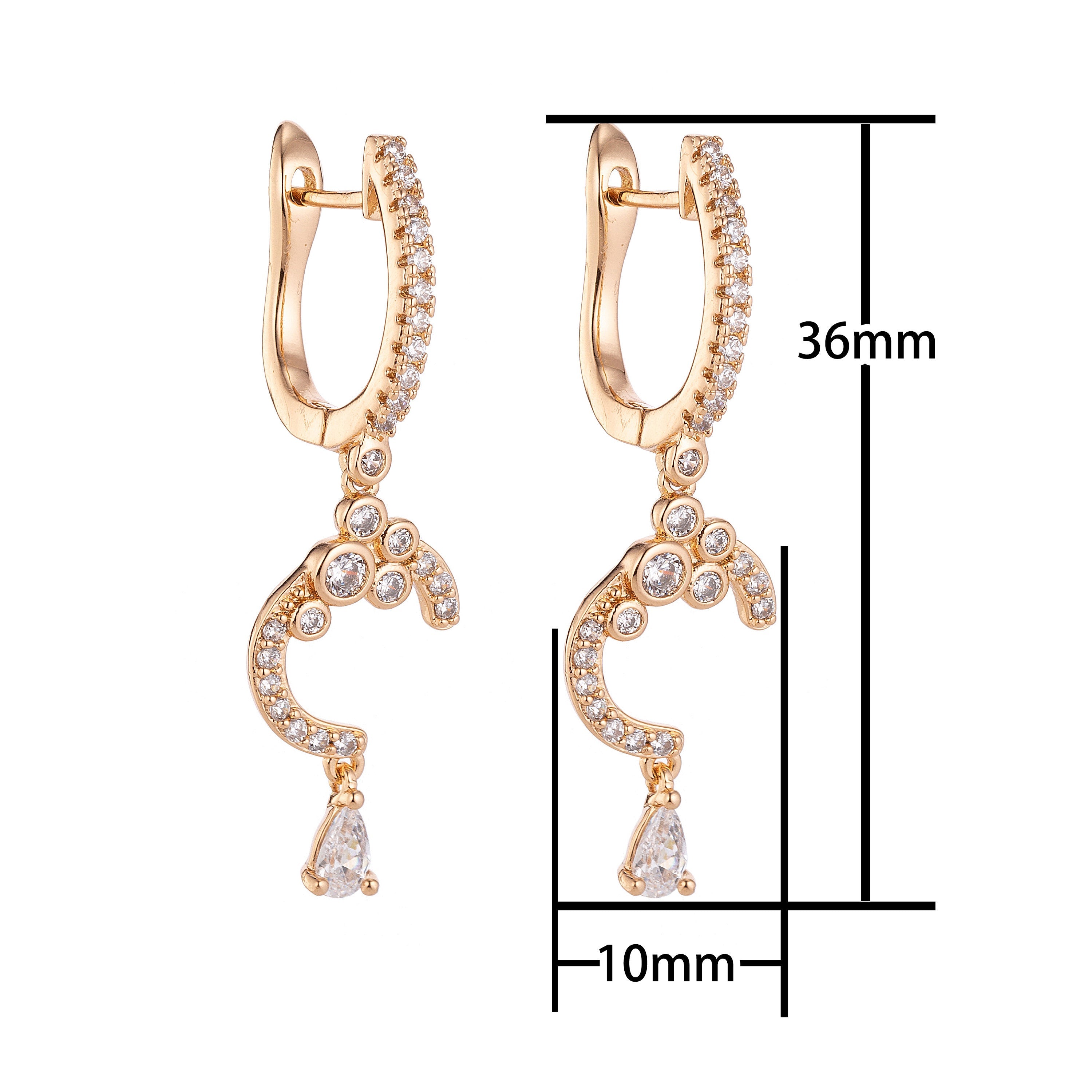 Gold Bubbly Moon and Stars Diamond Paved Latch Back Dangle Drop Earring, Gold Earrings, Gold Plated, Dangle Earrings, Long Earrings, EARRING-216 - DLUXCA