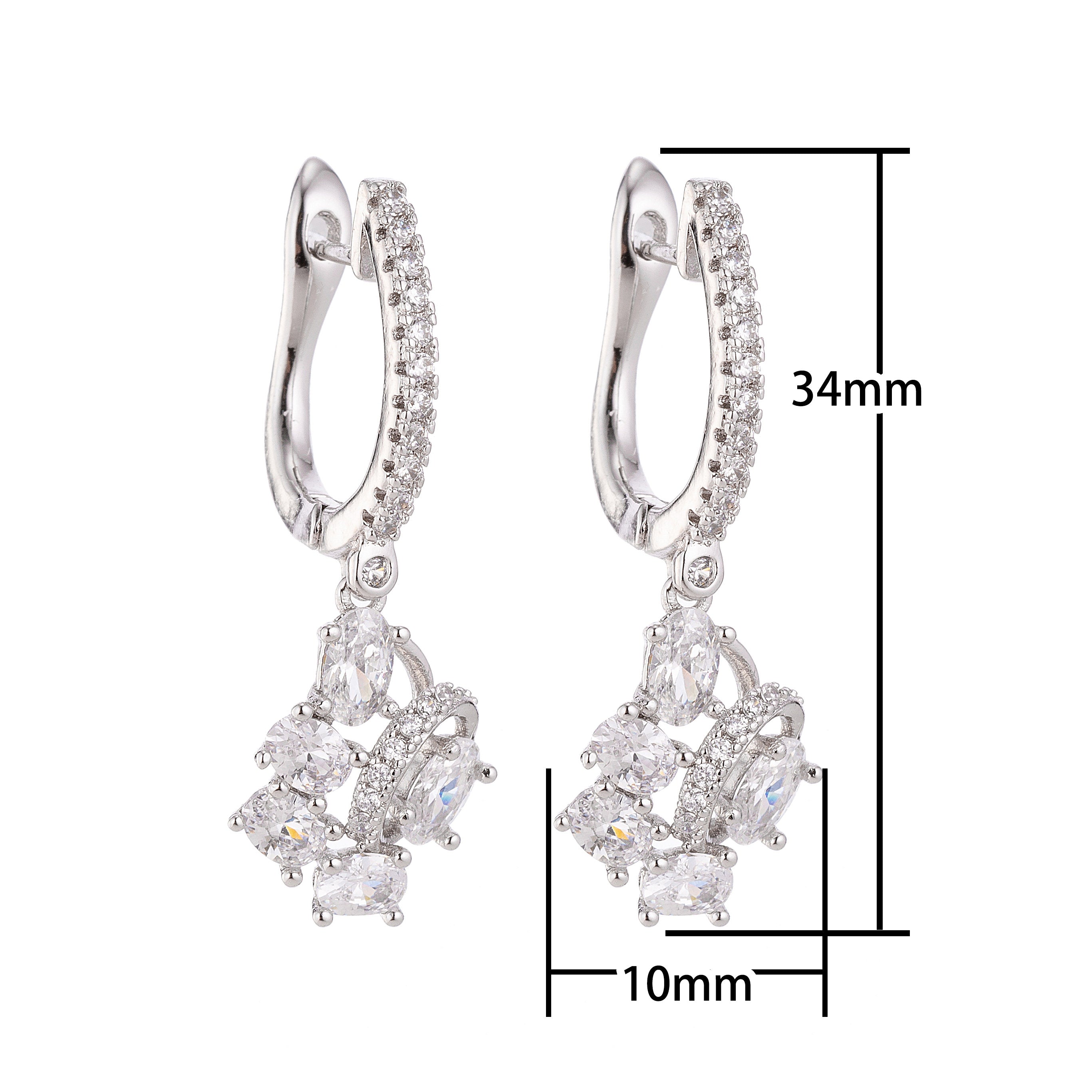 Silver Handmade Diamond Latch Back Dangle Drop Earring, Silver Earrings, Silver Plated, Dangle Earrings, Long Earrings, Simple Jewelry - DLUXCA