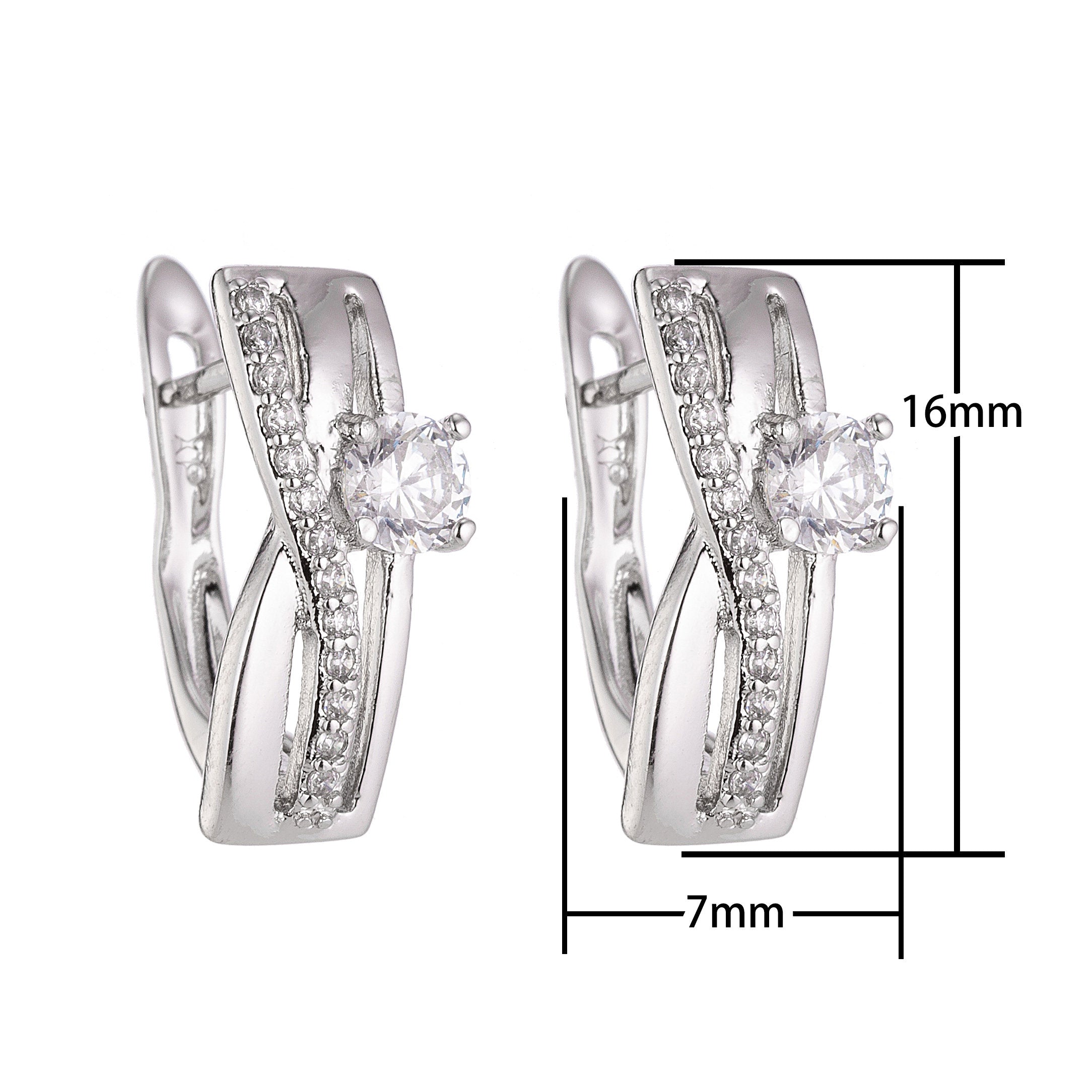 Silver Twisted Inspired Diamond Latch Back Huggie Earring, Silver Jewelry, Silver Plated, Cubic Zirconia, Lightweight Jewelry, For Fashion - DLUXCA