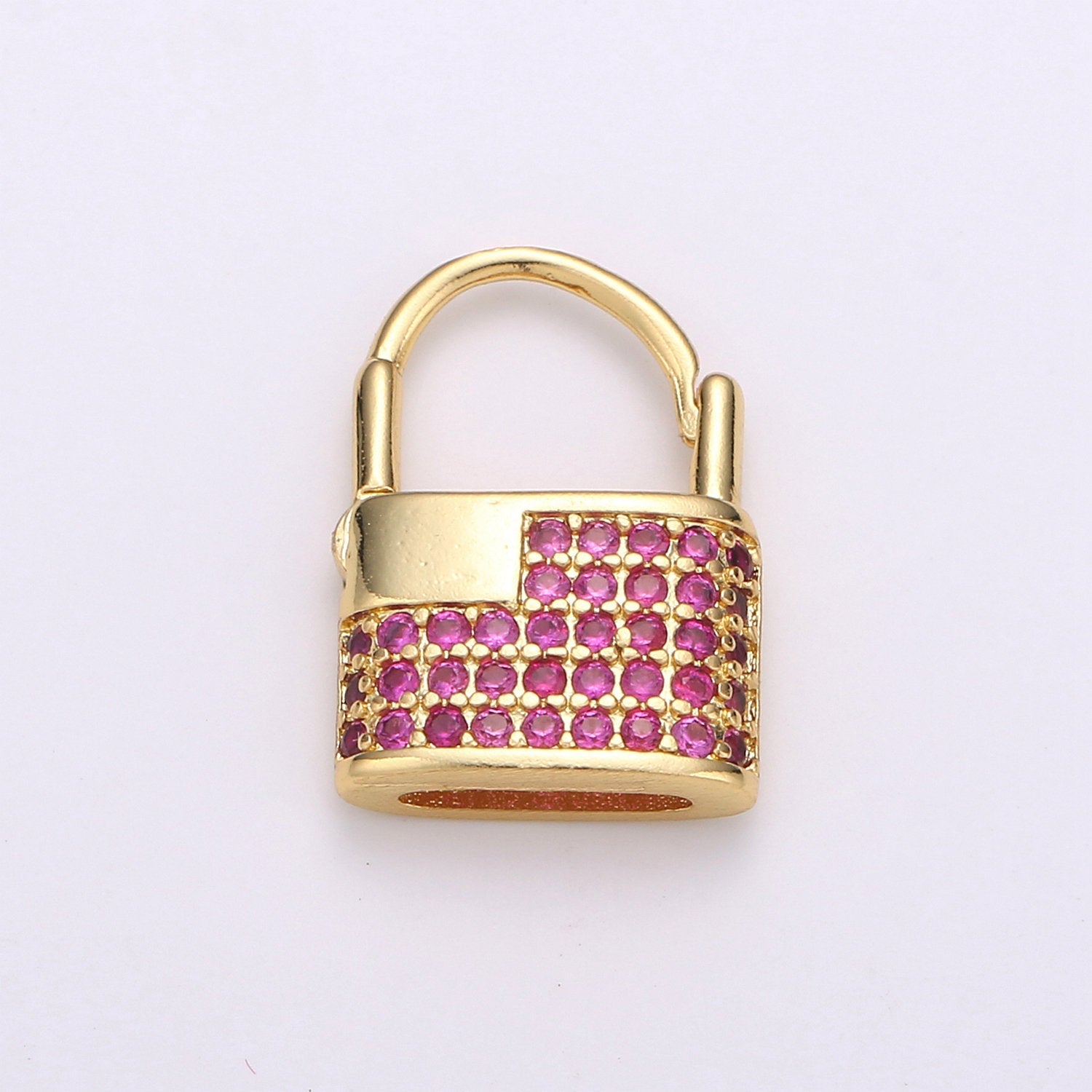 1 pair Padlock Earrings, Gold Lock Hoop Earring, Micro Pave Padlock Hoops, Gold Lock Earrings, Green Pink CZ Padlock Earring - DLUXCA