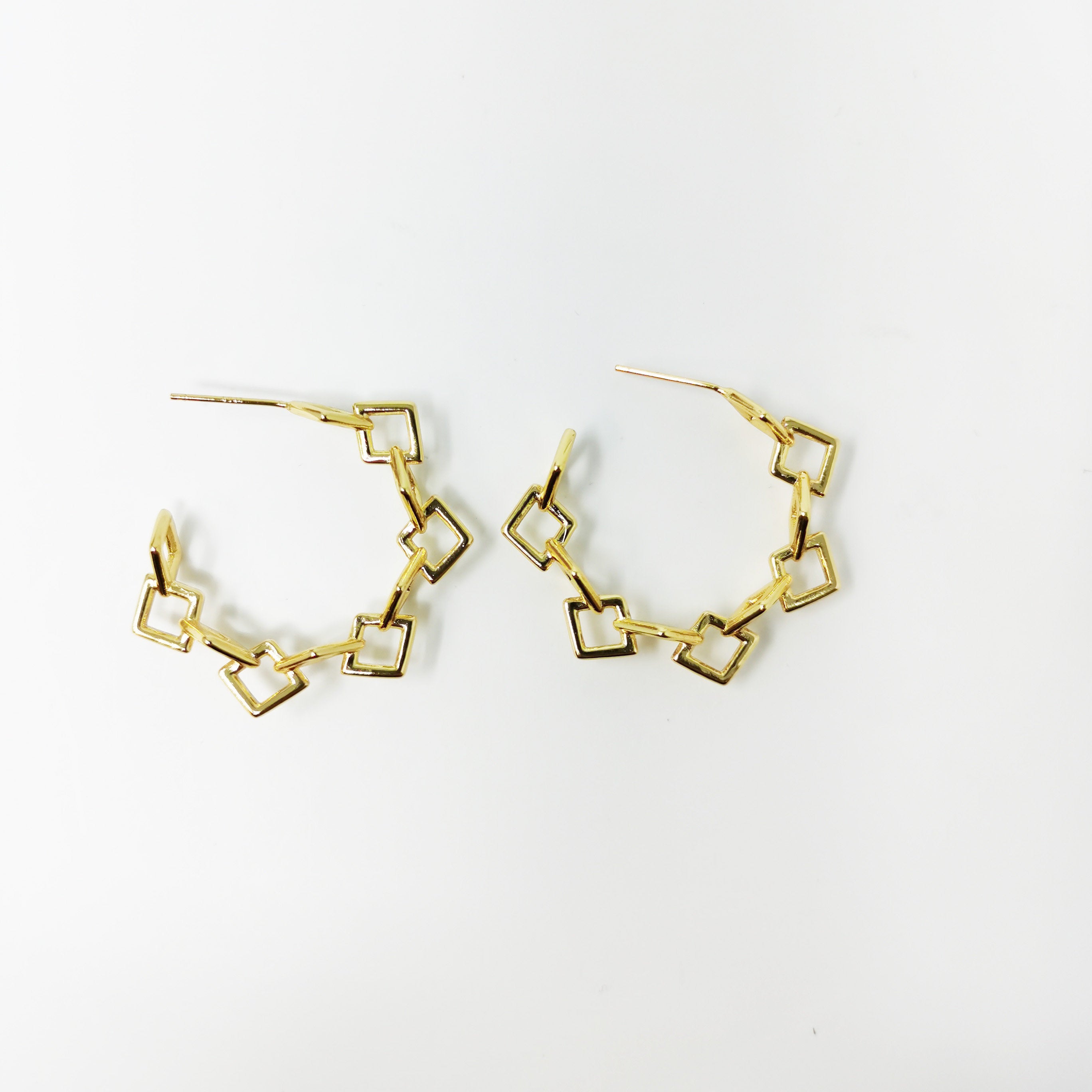 24k Vermeil Gold Earrings, Hoop Earrings, Medium Hoop, Square Linked Earring, Gift for Her, Earrings for Women, Everyday Wear Earrings, 2xSUPP-741/K-741 - DLUXCA