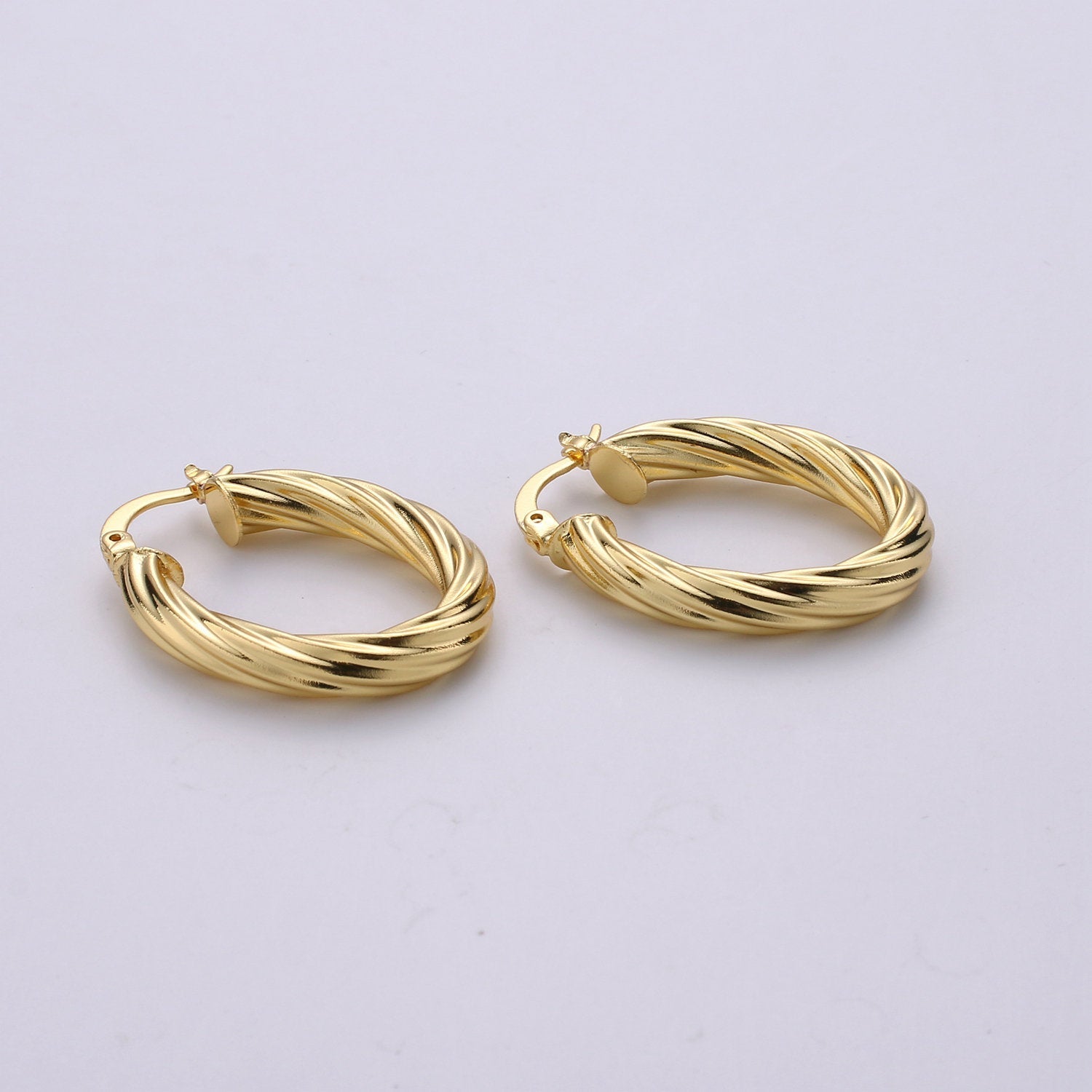 24k Vermeil Gold Earrings, Hoop Earrings, Small Hoop, Oval Rope Texture Earring, Gift for Her, Earrings for Women, Everyday Wear Earrings - DLUXCA