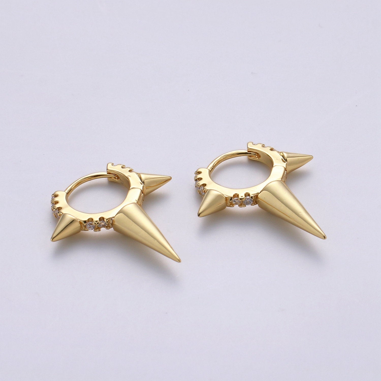 Gold Spiky Earrings, Spike Hoop Earrings, Dainty Huggie Earrings, Minimalist Earring, Small Gold Hoops Earring, Dainty Drop Earring - DLUXCA