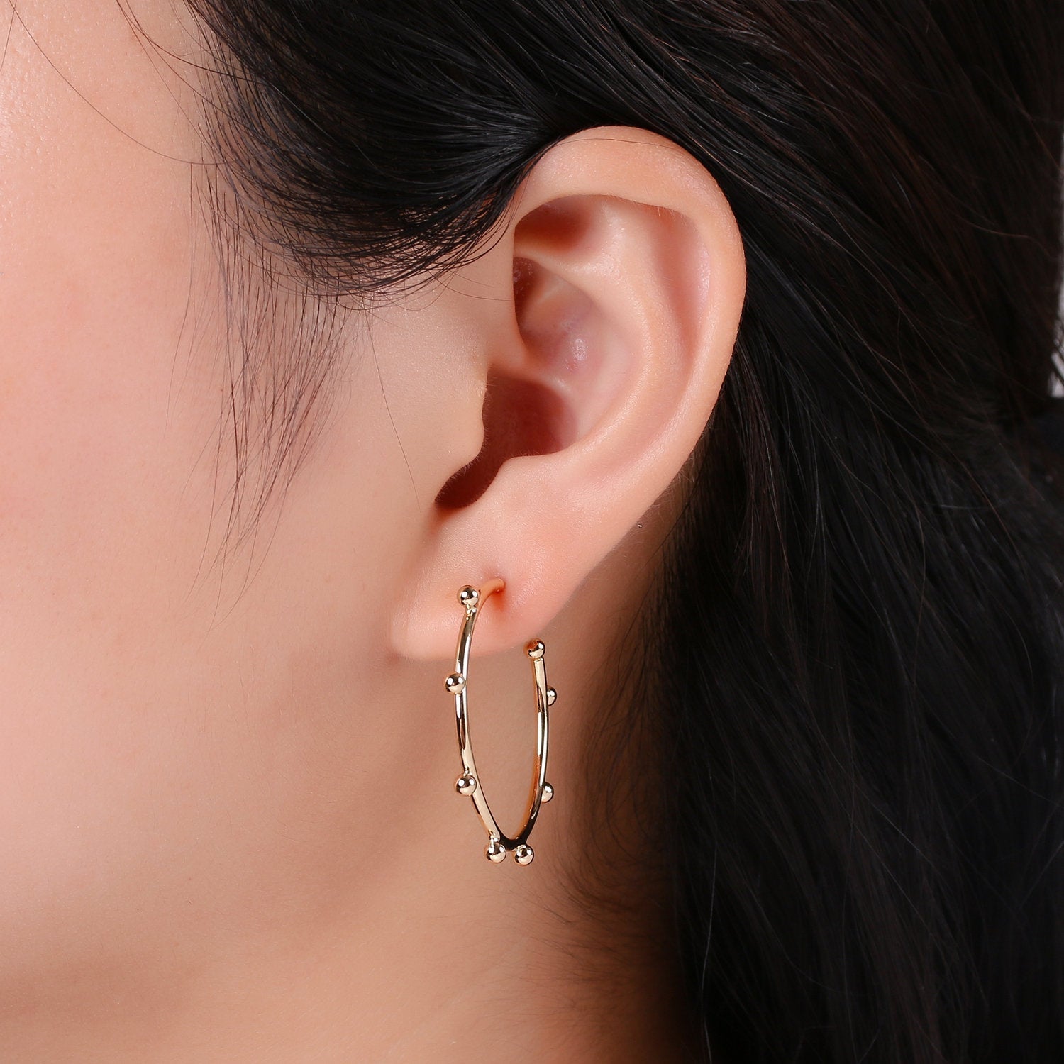 18K Gold Filled Ball Hoop Earrings, Beaded Hoop Earrings, Boho Hoop Earrings, Gold Ball Hoop Earrings, 25,35, 45mm Gold Hoop Earring - DLUXCA