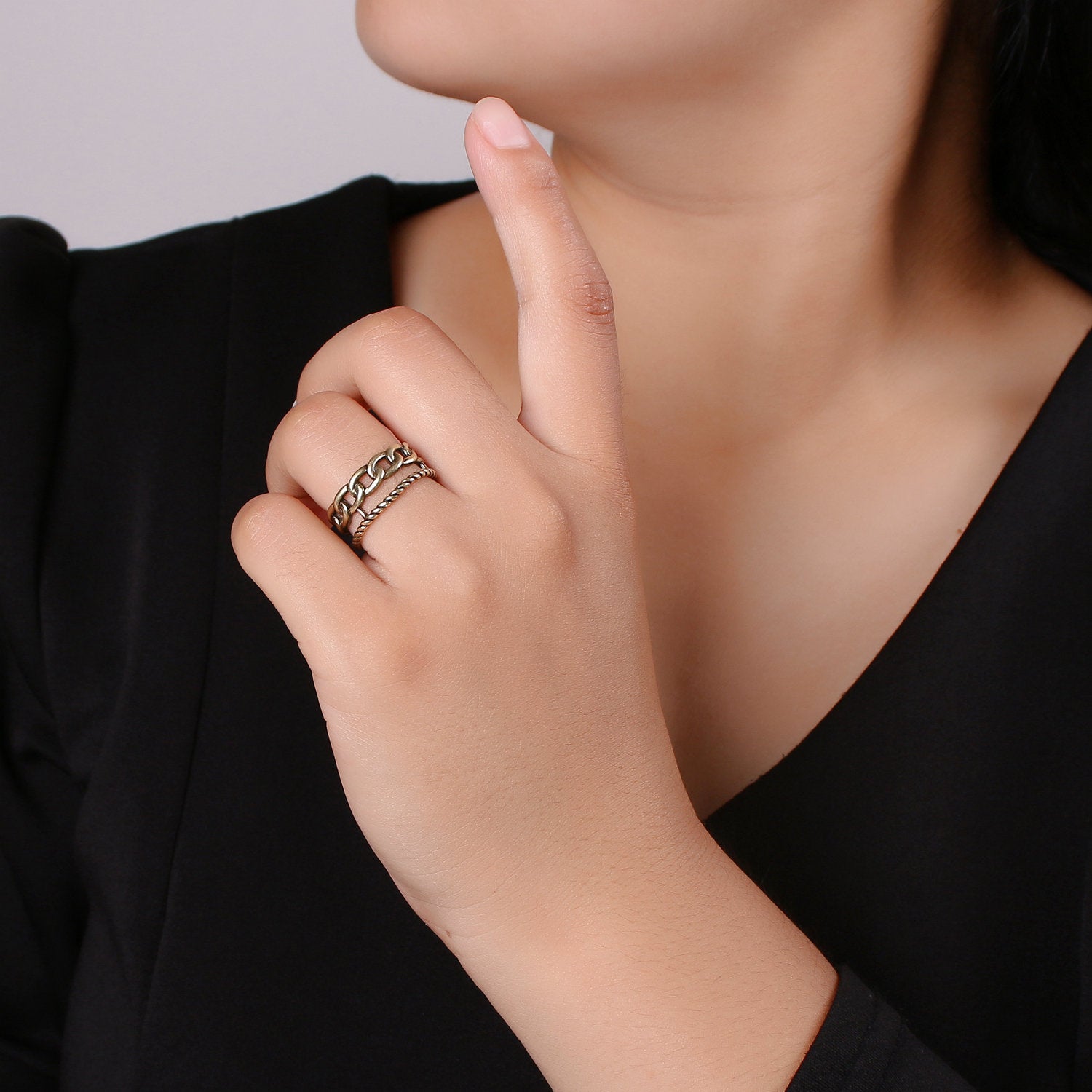 Gold Chain Ring, Bold Ring, Gold Ring, Chunky Ring, Ring, Stackable Ring, Adjustable Ring, Gold Stacking Ring - DLUXCA
