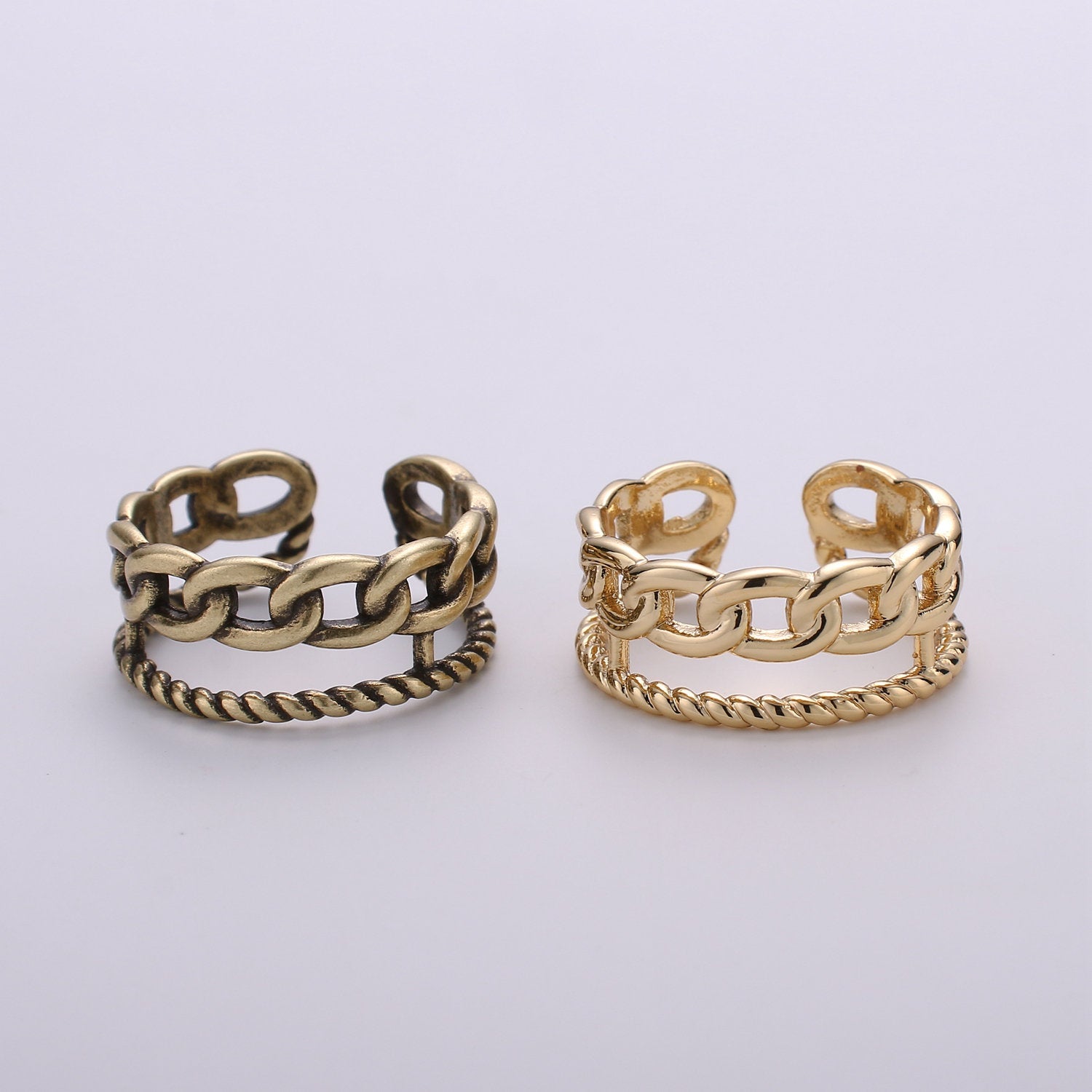 Gold Chain Ring, Bold Ring, Gold Ring, Chunky Ring, Ring, Stackable Ring, Adjustable Ring, Gold Stacking Ring - DLUXCA