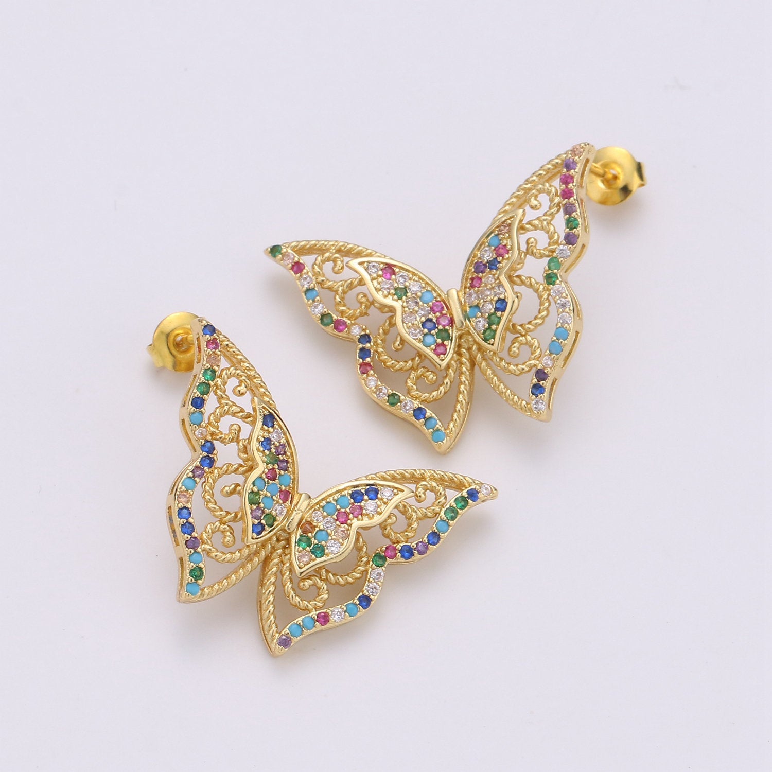 Butterfly earrings, Mariposa Butterfly stud earrings, Statement earrings, Micro Pave Stud delicate studs, gold earrings, Animal earrings - DLUXCA