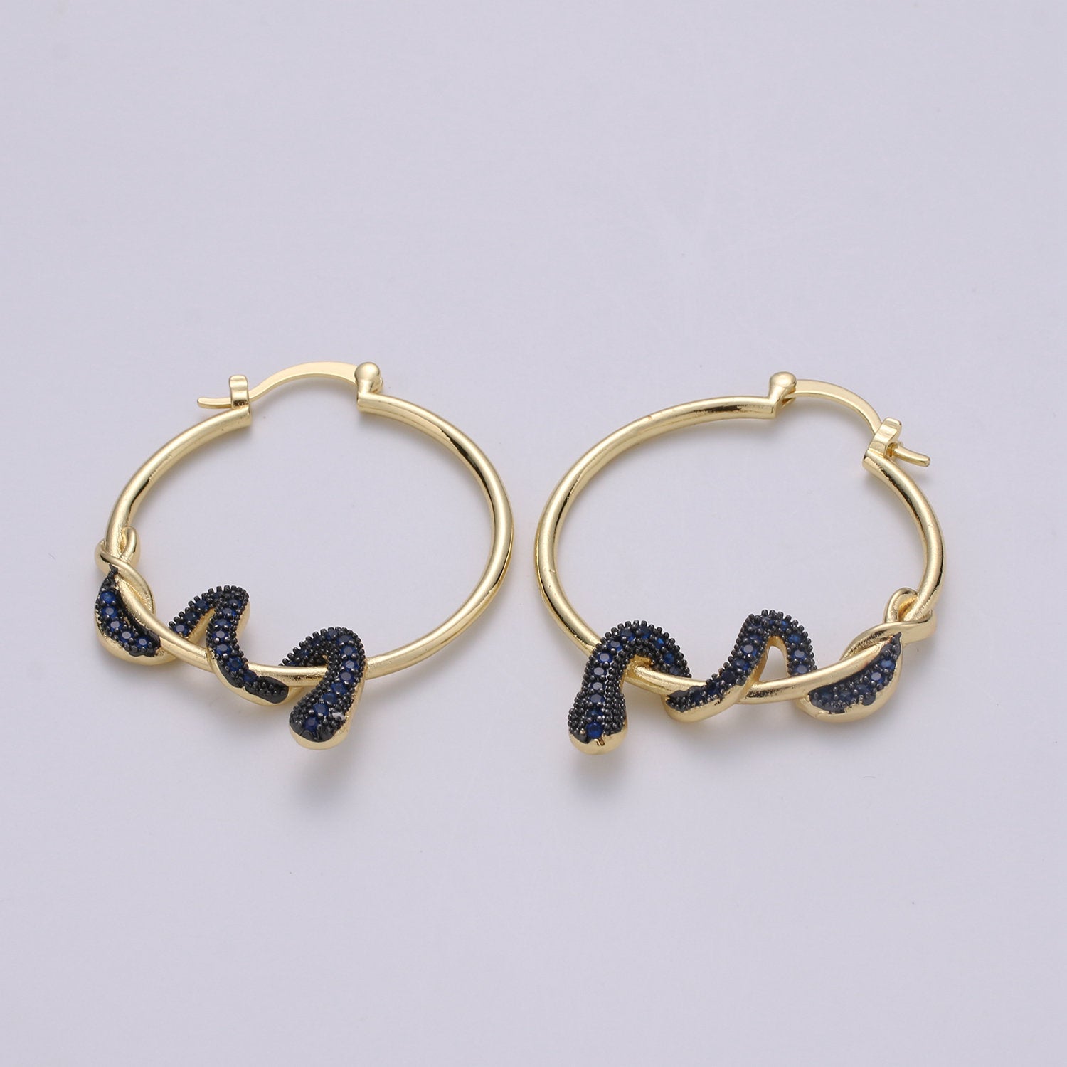 Snake earrings, snake hoop earrings serpent earrings, Gold earrings Micro Pave CZ Earring Jewelry Black Clear Blue Fuchsia Teal Zirconia - DLUXCA