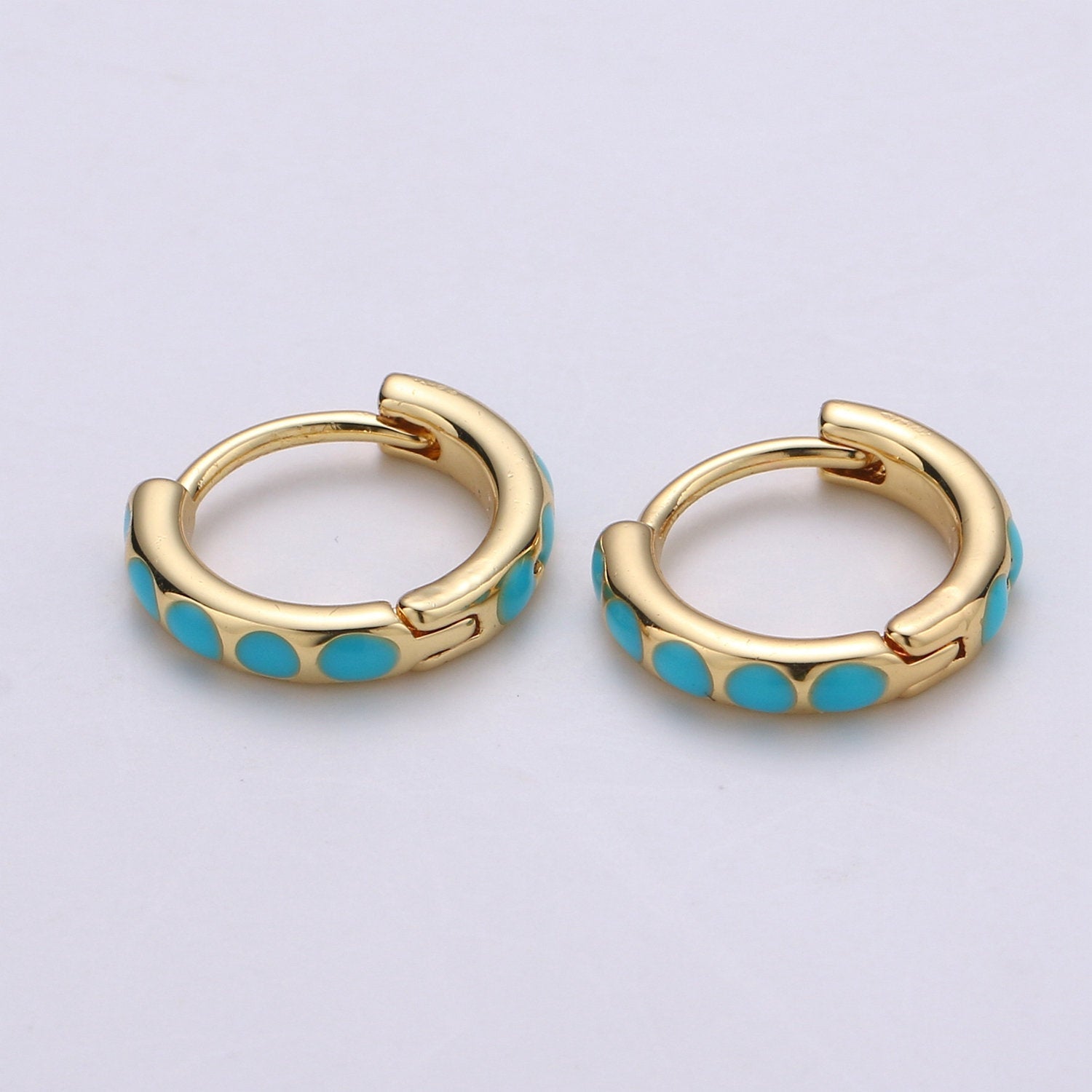 Turquoise Hoop Earrings • turquoise gold cartilage hoop • turquoise huggie hoop earrings • Something Blue Jewelry - DLUXCA