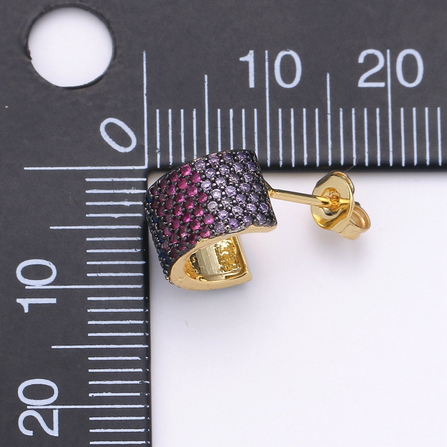 14K Gold Plated Sterling Silver Tiny Black Hoop Earrings, Huggie Hoops, Small Dainty Hoop Earring, Purple Ombre Earring Cartilage - DLUXCA