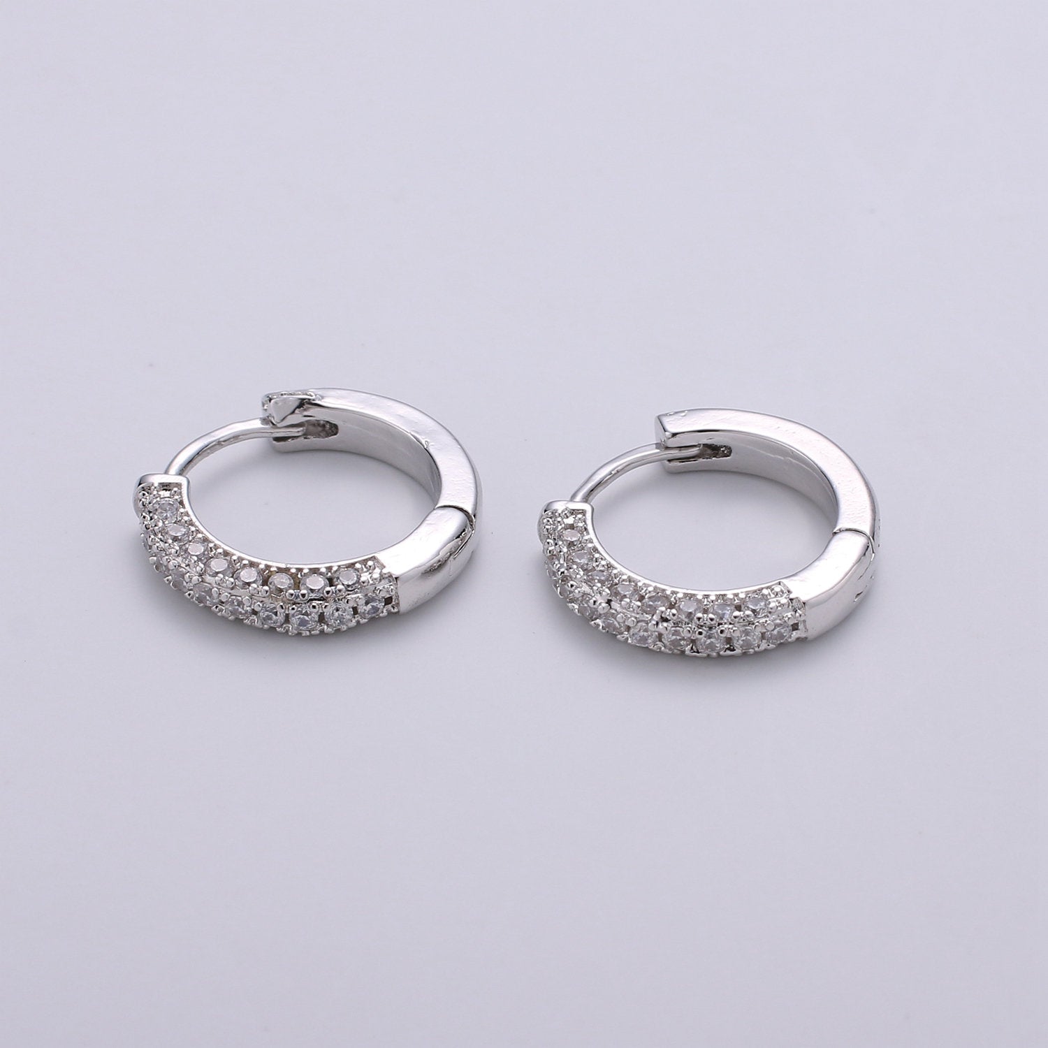 1 pair 14k Gold Filled Minimalist Earring Dainty CZ Huggie Hoop Earrings Silver Earring 18mm - DLUXCA
