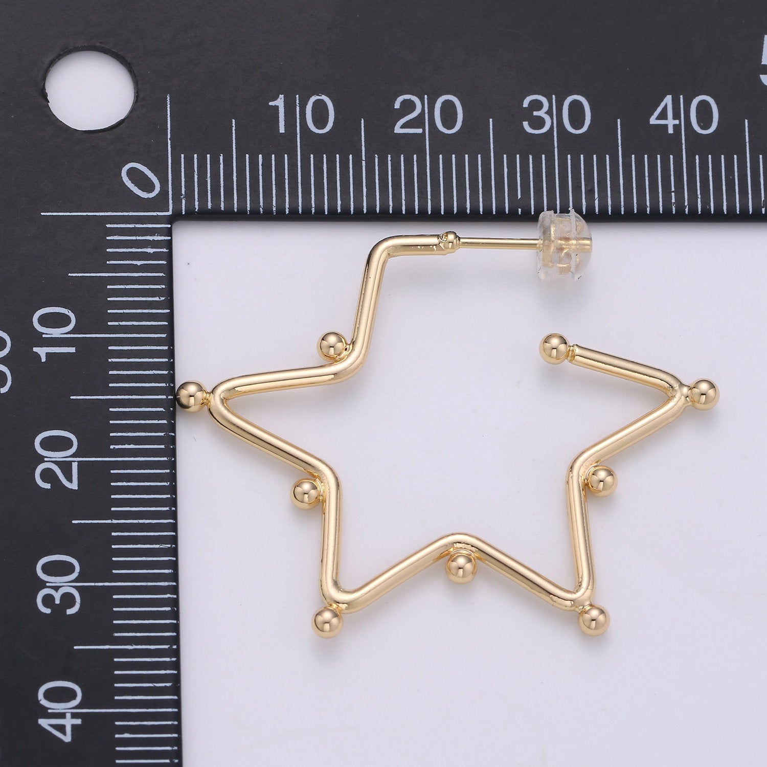18K Gold Filled Ball Hoop Earrings, Beaded Hoop Earrings, Star Hoop Earrings, Gold Ball Hoop Earrings, 25mm 35mm 45mm Gold Hoop Earring - DLUXCA