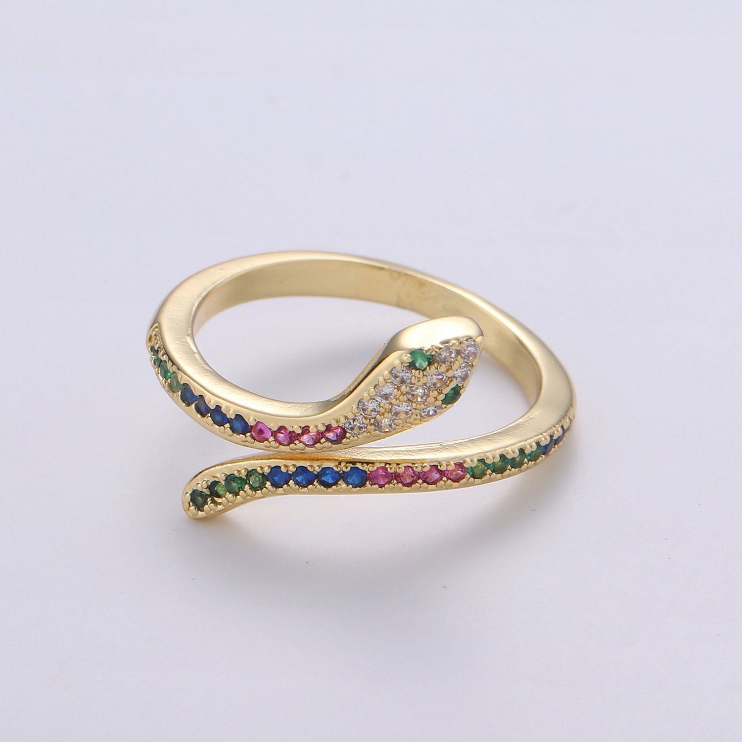 Snake ring, Gold snake ring, Serpent ring, spiral snake ring, wrap ring, snake ring gold, Micro Pave Cz Ring jewelry, - DLUXCA