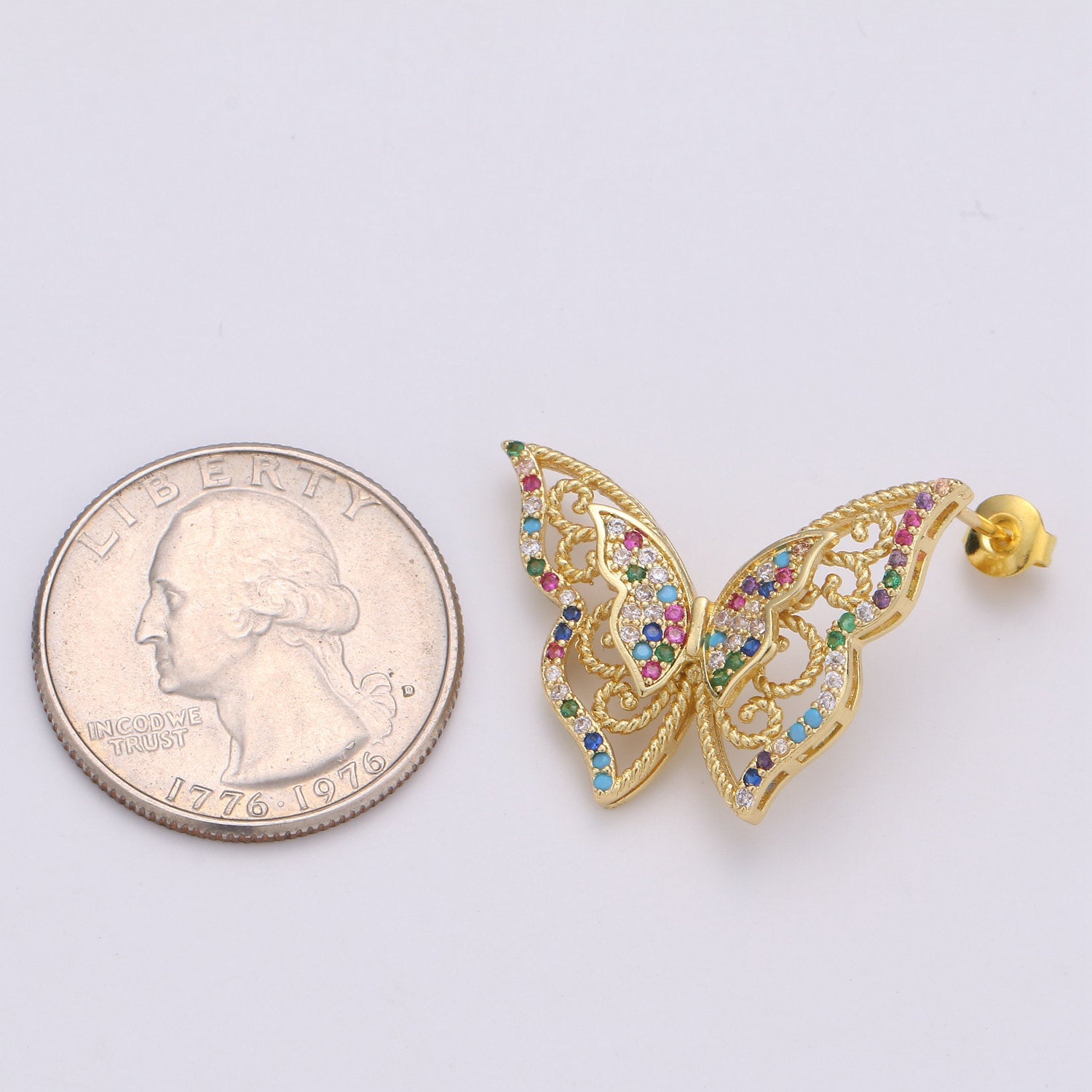 Butterfly earrings, Mariposa Butterfly stud earrings, Statement earrings, Micro Pave Stud delicate studs, gold earrings, Animal earrings - DLUXCA