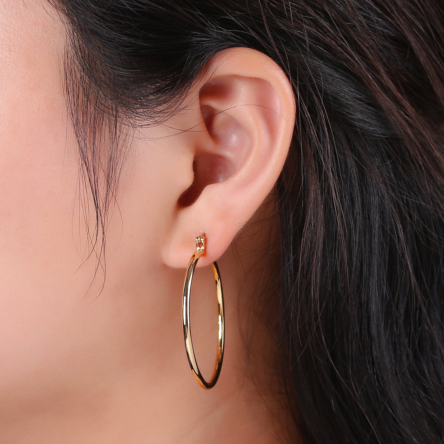 1 pair Tube Hoops Gold, 40mm Gold Hoops, Large Gold Hoop Earrings, Hollow Hoop Earrings, Chunky Hoops, Light Hoops for Every Day Wear - DLUXCA