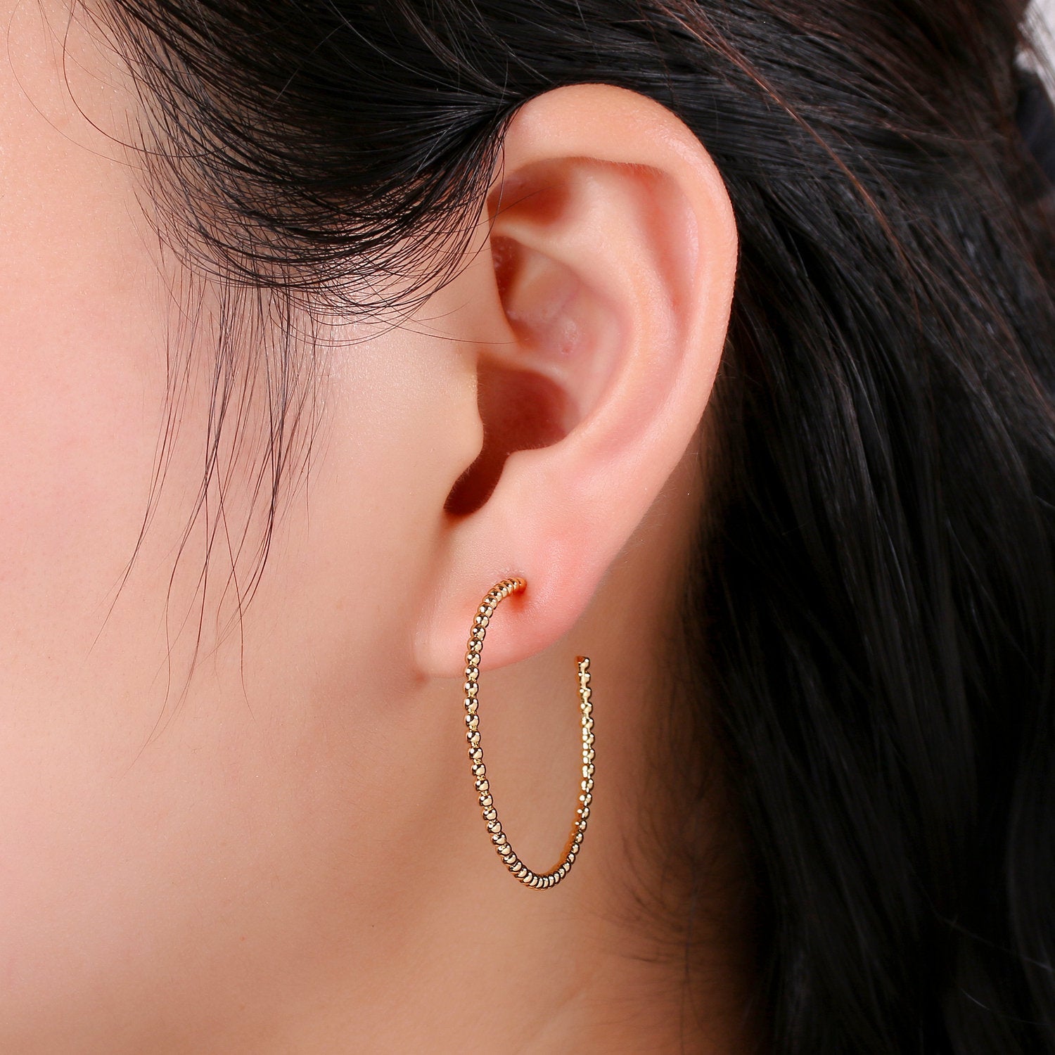 Gold Ball Hoop Earrings, Beaded Hoop Earrings, Boho Hoop Earrings, Gold Ball Hoop Earrings 30mm Silver Hoop Earring - DLUXCA