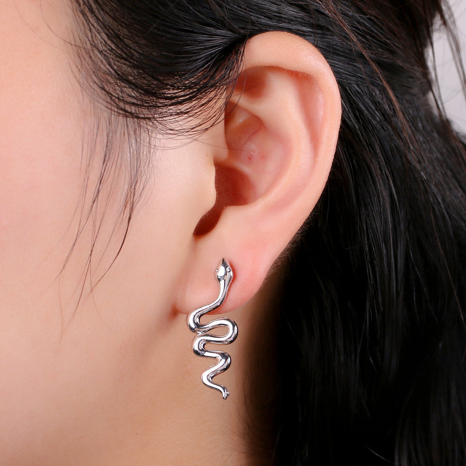 1 pair Silver Snake earrings, snake stud earrings, dainty earrings, Serpent earrings, delicate studs, Silver earrings, minimalist earring - DLUXCA