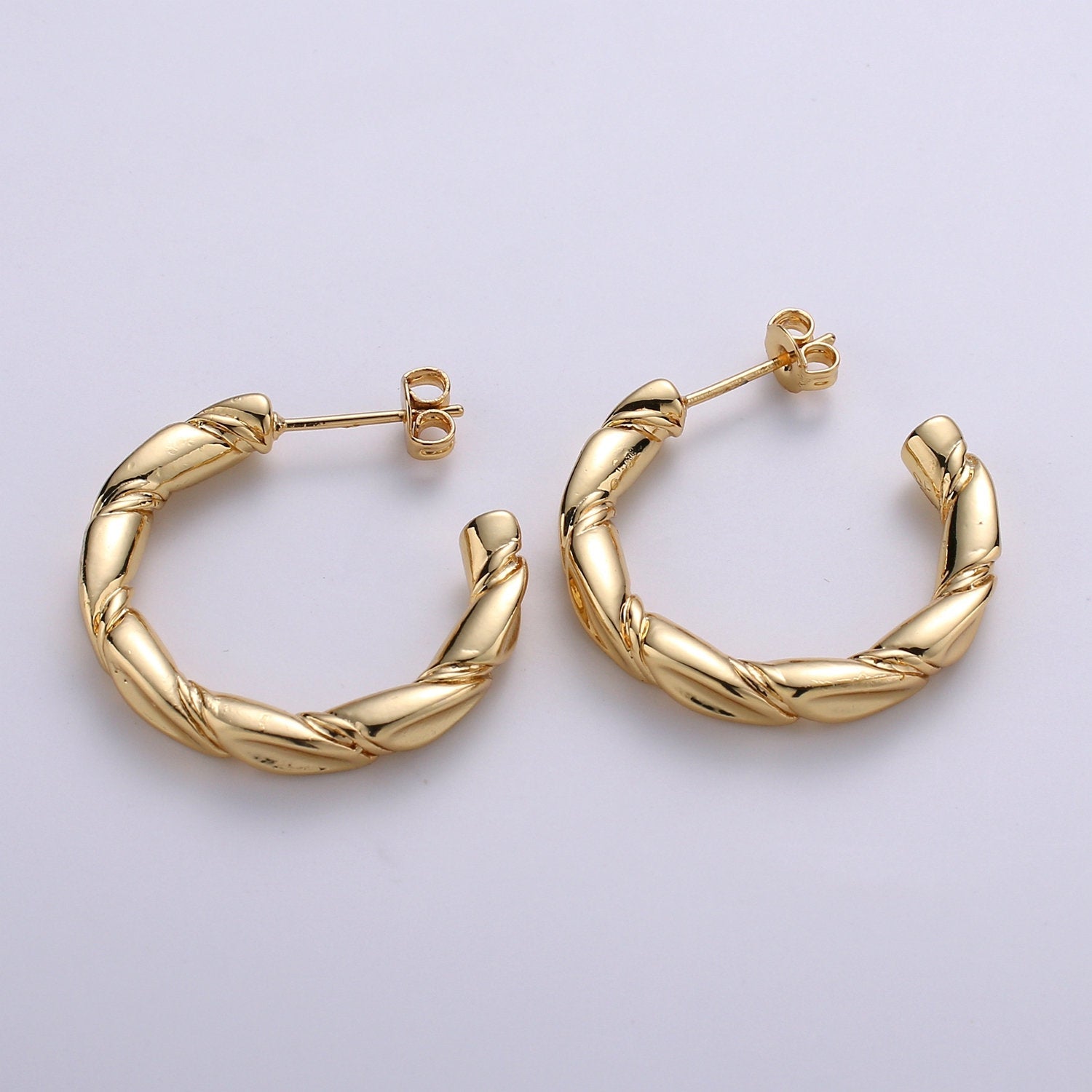 Gold Twisted Hoops, Croissant Hoops, Gold Hoop Earrings, Stud Hoop Earrings, Chunky Hoop Earrings, Thick Hoop Earrings, Bold Hoop Earrings, EARRING-1211 - DLUXCA