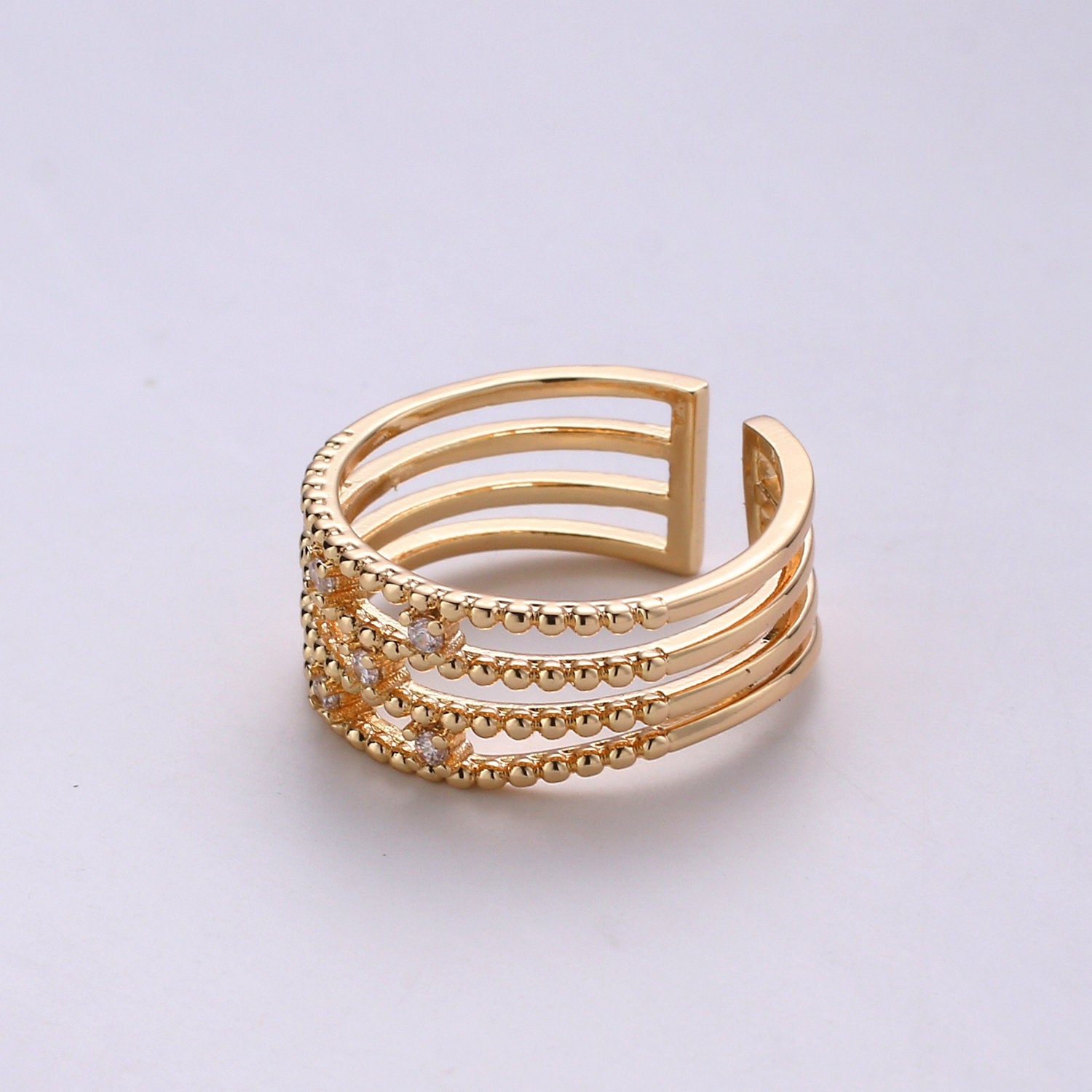 Stackable Rings, Wedding Stackable Rings, Gold Wedding Ring, Micro Pave Cz Ring Open Gold Band Ring - DLUXCA