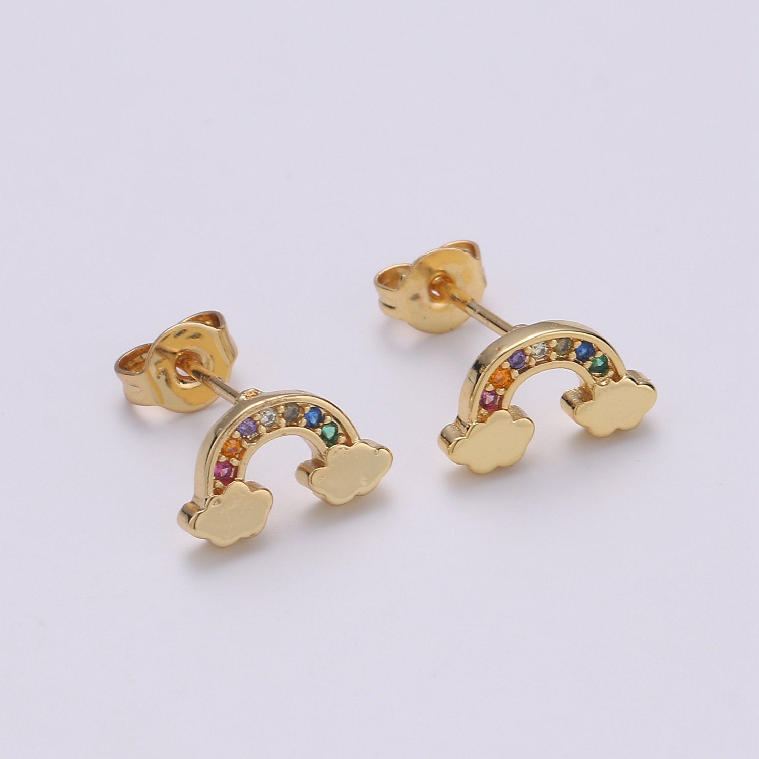 Tiny CZ Rainbow Stud Earrings Dainty Multi Color Cloud Stud Earring Gold Minimalist Jewelry for her christmas gift - DLUXCA