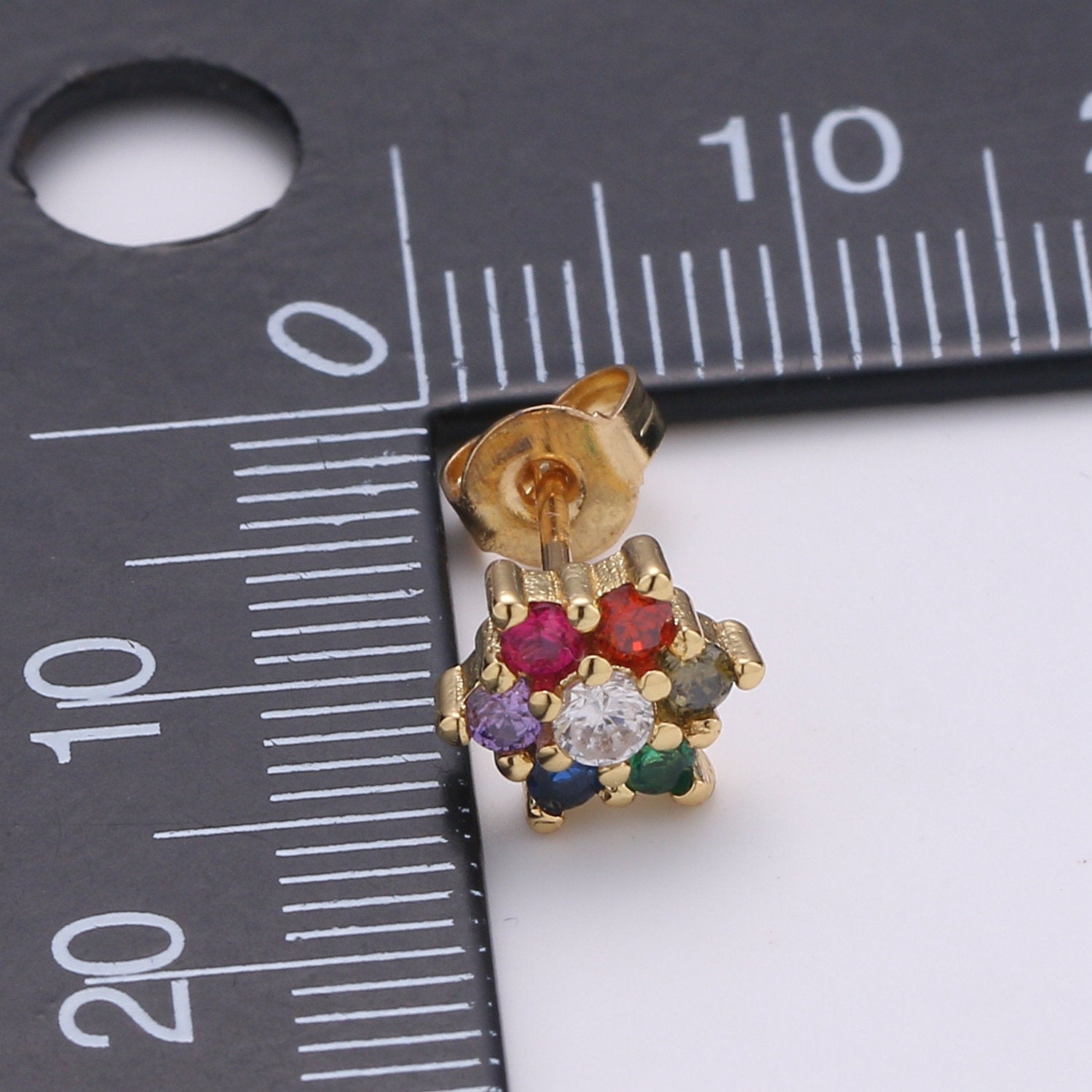 Tiny flower stud earrings, dainty stud earrings, flower stud earrings, star cz stud earrings, diamond cz studs, EARR-1236/Q-285 - DLUXCA