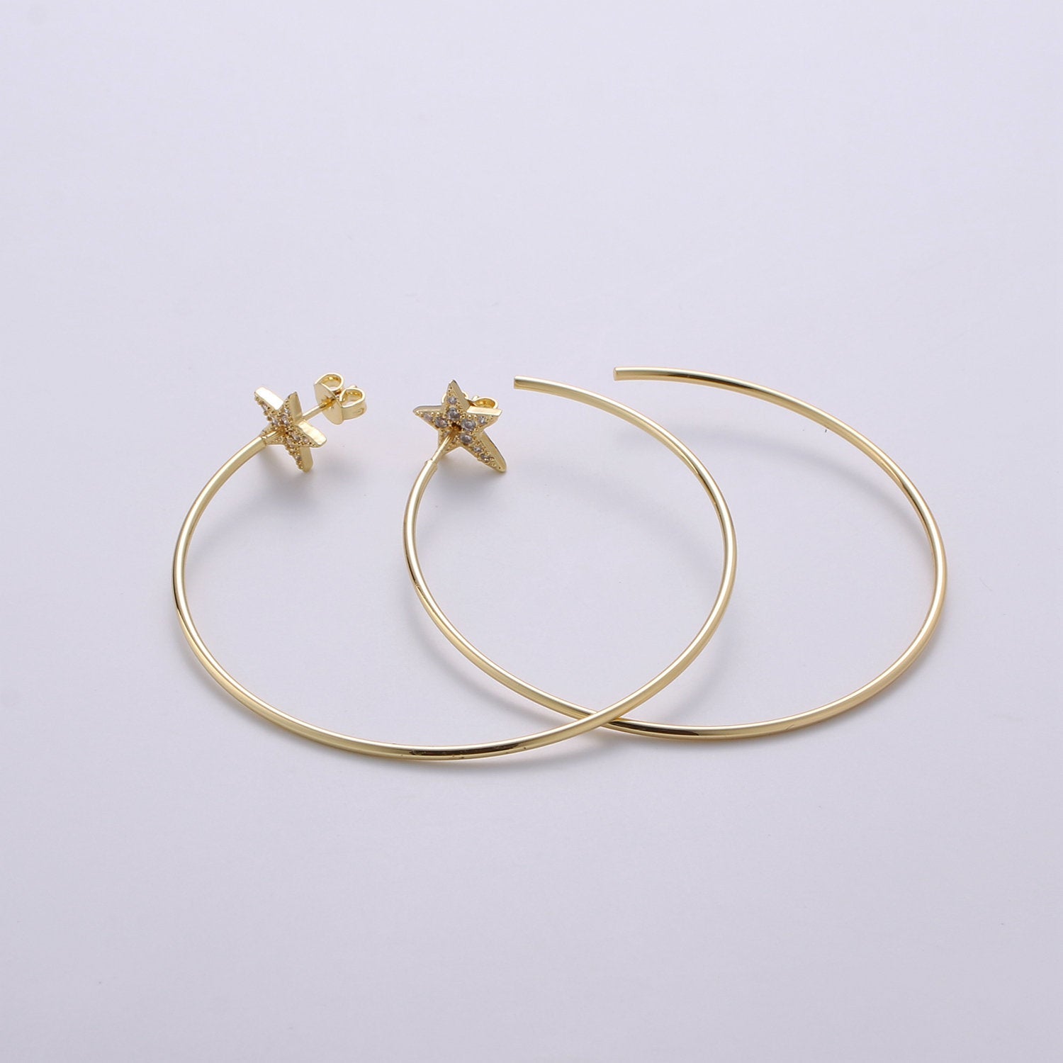 Dainty Star Hoop Earrings, Gold Vermeil Earrings Minimalist Earrings, Classic Thin Hoops, Thin, Lightweight Every day Earring for Gift - DLUXCA