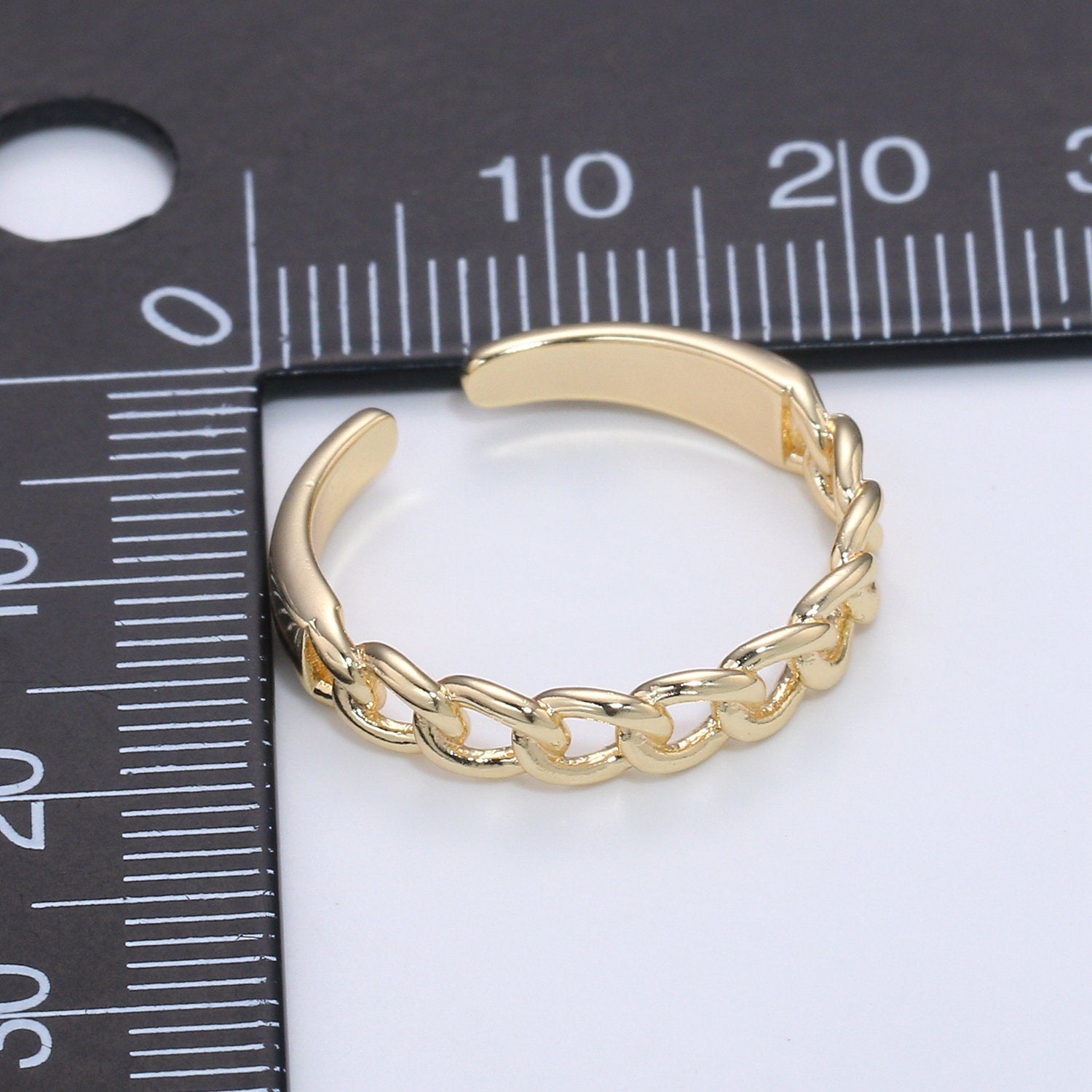 1x Gold Curb Chain Ring, Gold Open Ring, Thin Link Chain Ring, Stackable Ring Dainty Gold Ring Open Gold Ring gift for her - DLUXCA