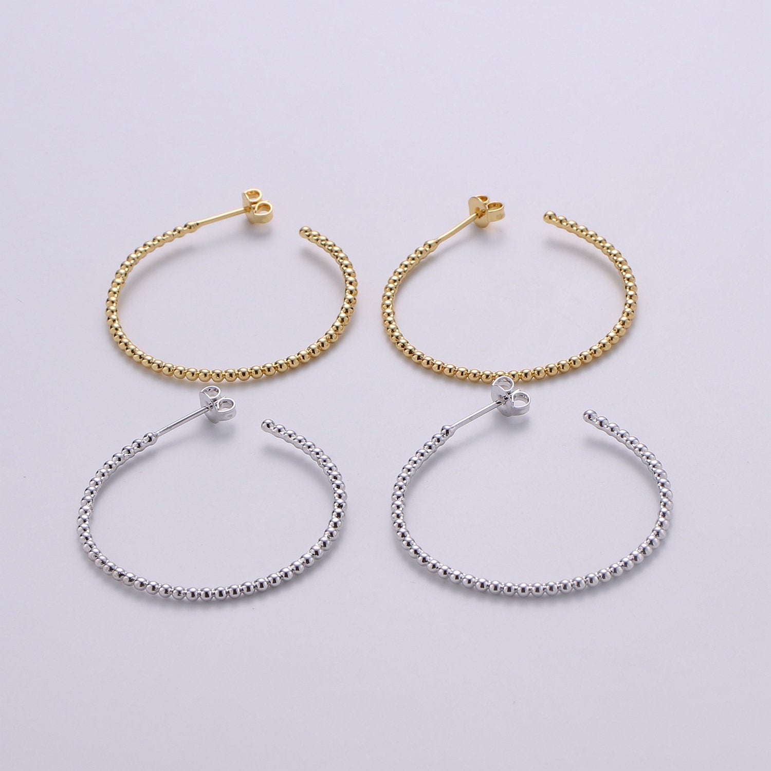 Gold Ball Hoop Earrings, Beaded Hoop Earrings, Boho Hoop Earrings, Gold Ball Hoop Earrings 30mm Silver Hoop Earring - DLUXCA