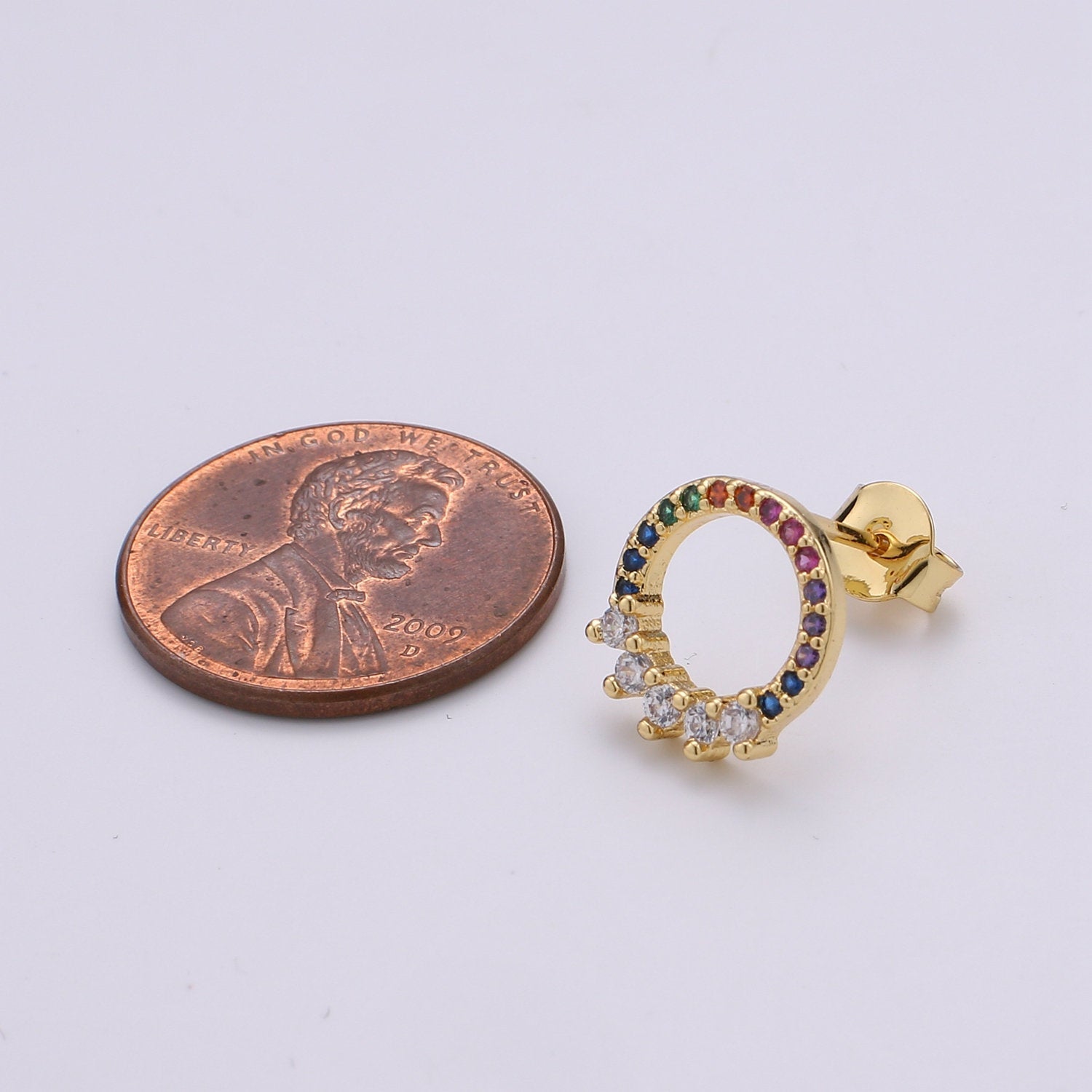 Multi Color Stud Dainty Gold Marquise Cluster Stud Earrings, Marquise Circle Stud Rainbow Stud, Gold Earring Minimalist Geometric Design, EARR-1274/Q-296 - DLUXCA