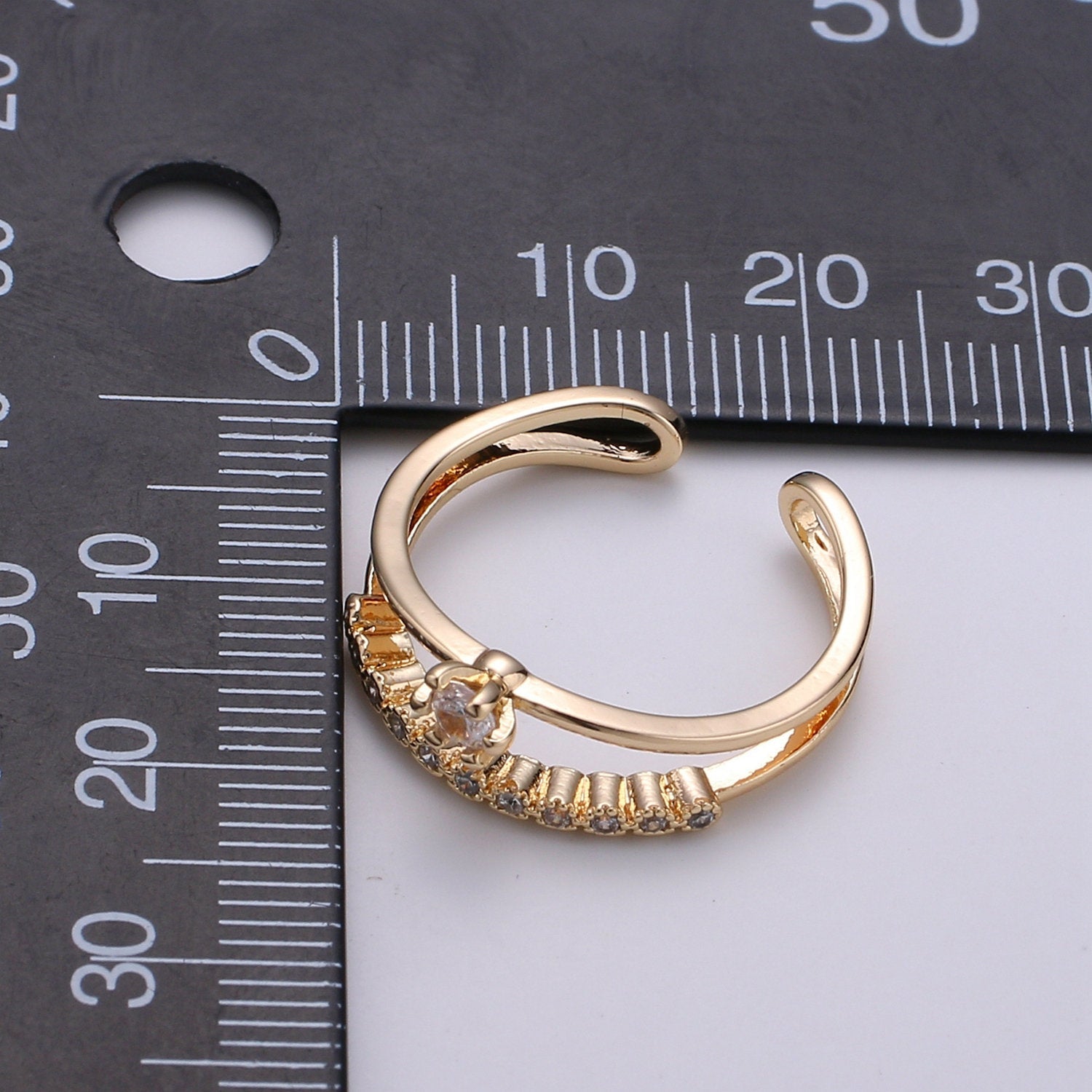 Gold Stack Ring | Minimalist Ring | Dainty Fine Ring or Delicate Wedding Ring | Open Ring | Adjustable Ring | Micro Pave CZ Ring - DLUXCA