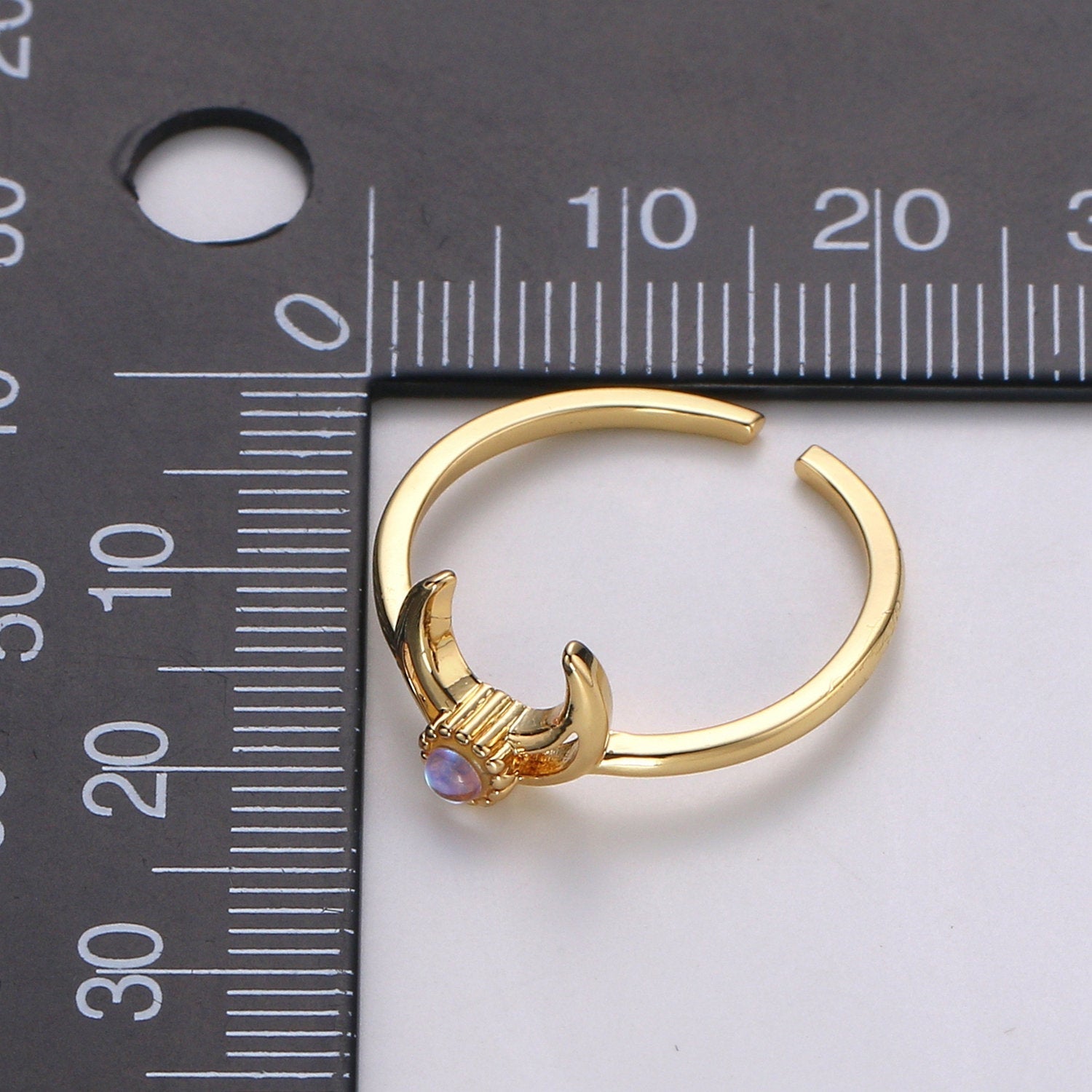 Crescent Moon Opal Ring, Moon Ring, October birthstone ring, Opal Moon Ring, Celestial Jewelry, Adjustable Gold Open Ring, Christmas gift - DLUXCA