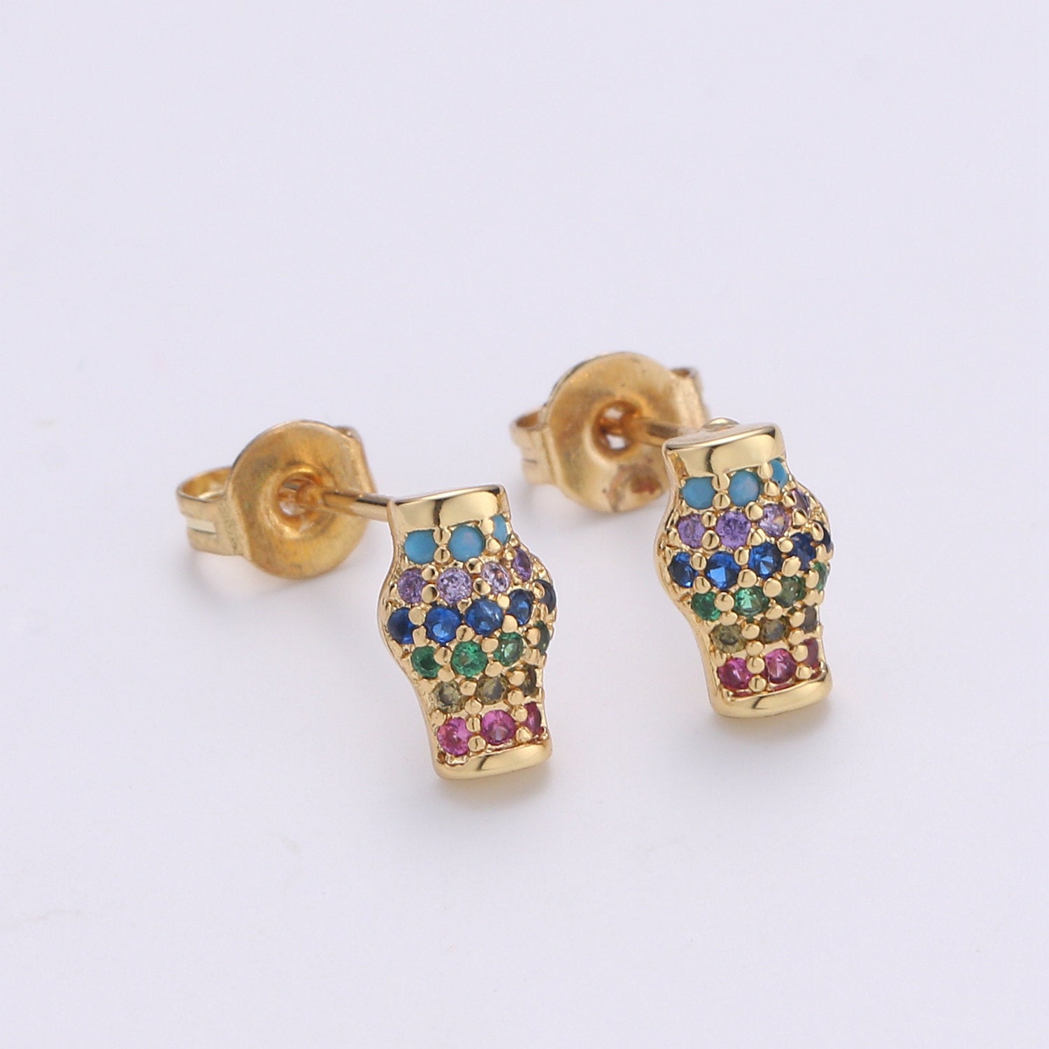 Dainty Stud EARING 1 pair Lampion Earring Gold Micro Pave Earring for Jewelry Christmas Gift Idea, EARRING-1245 - DLUXCA