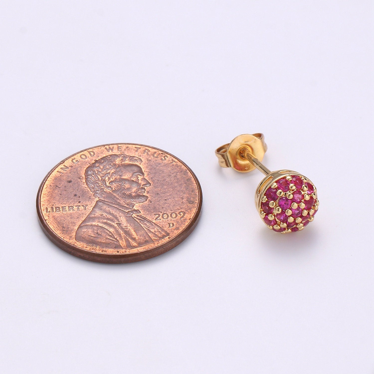 Gold Ball Stud Earrings Set, 14k Gold Plated Sterling Silver Hypoallergenic Jewelry Micro Pave Fuschia Stud, EARRING-1237 - DLUXCA