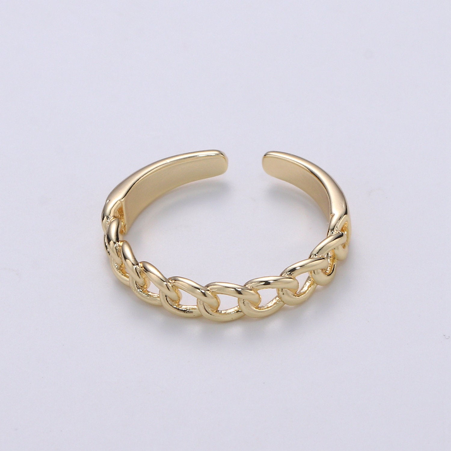 1x Gold Curb Chain Ring, Gold Open Ring, Thin Link Chain Ring, Stackable Ring Dainty Gold Ring Open Gold Ring gift for her - DLUXCA