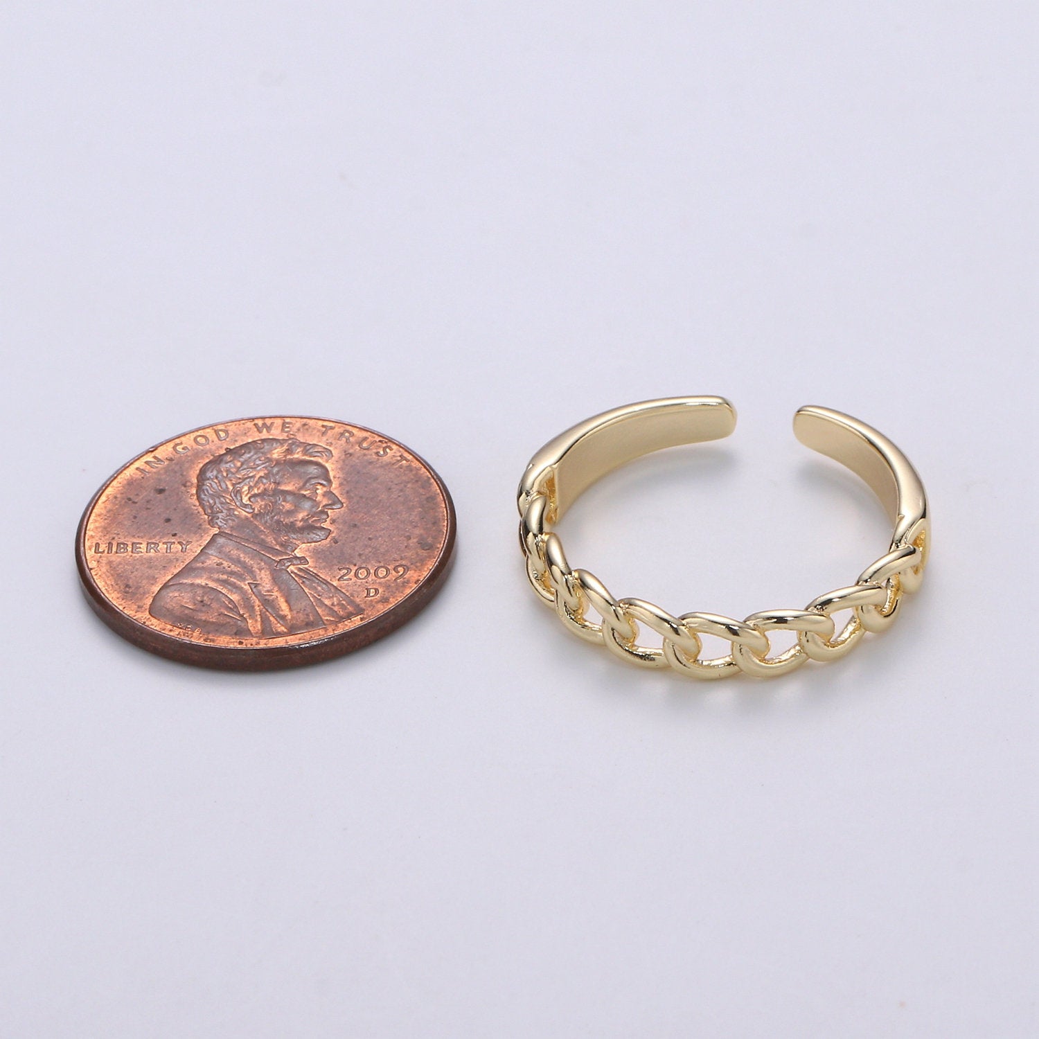 1x Gold Curb Chain Ring, Gold Open Ring, Thin Link Chain Ring, Stackable Ring Dainty Gold Ring Open Gold Ring gift for her - DLUXCA