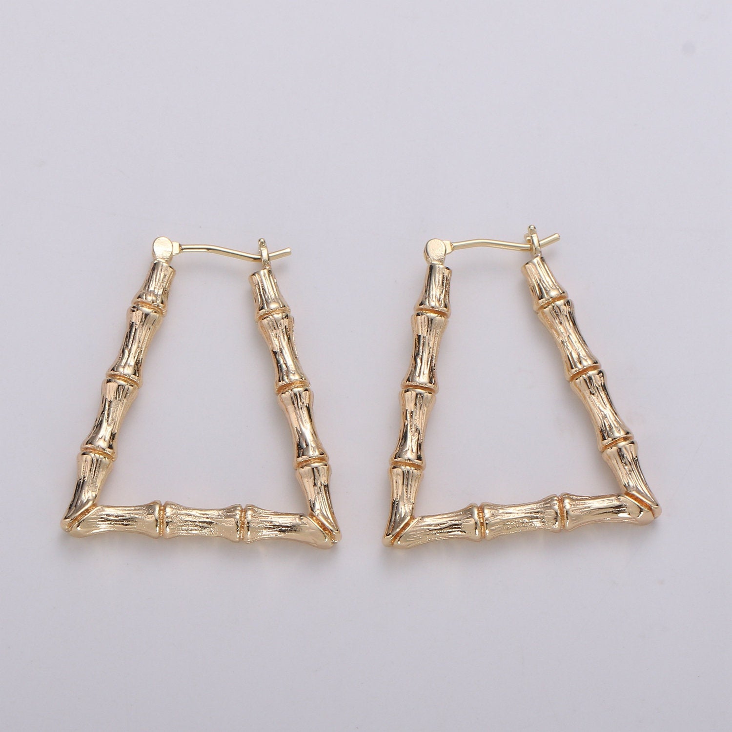 1 pair Trapezoid BAMBOO HOOP earrings Gold Bamboo Earring Triangle Bamboo Hoop Vintage Retro Earrings - DLUXCA