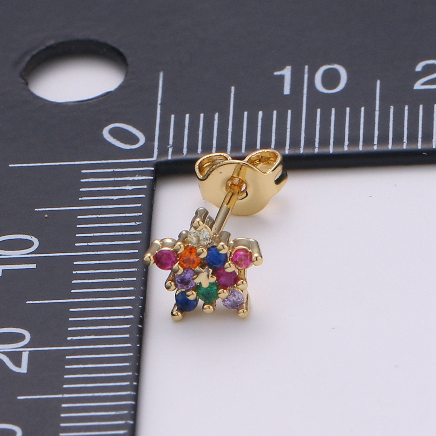 Star stud earrings Gold Multi Color Cz earrings, dainty Earring studs, tiny studs gold, tiny earrings, Multi Color studs - DLUXCA