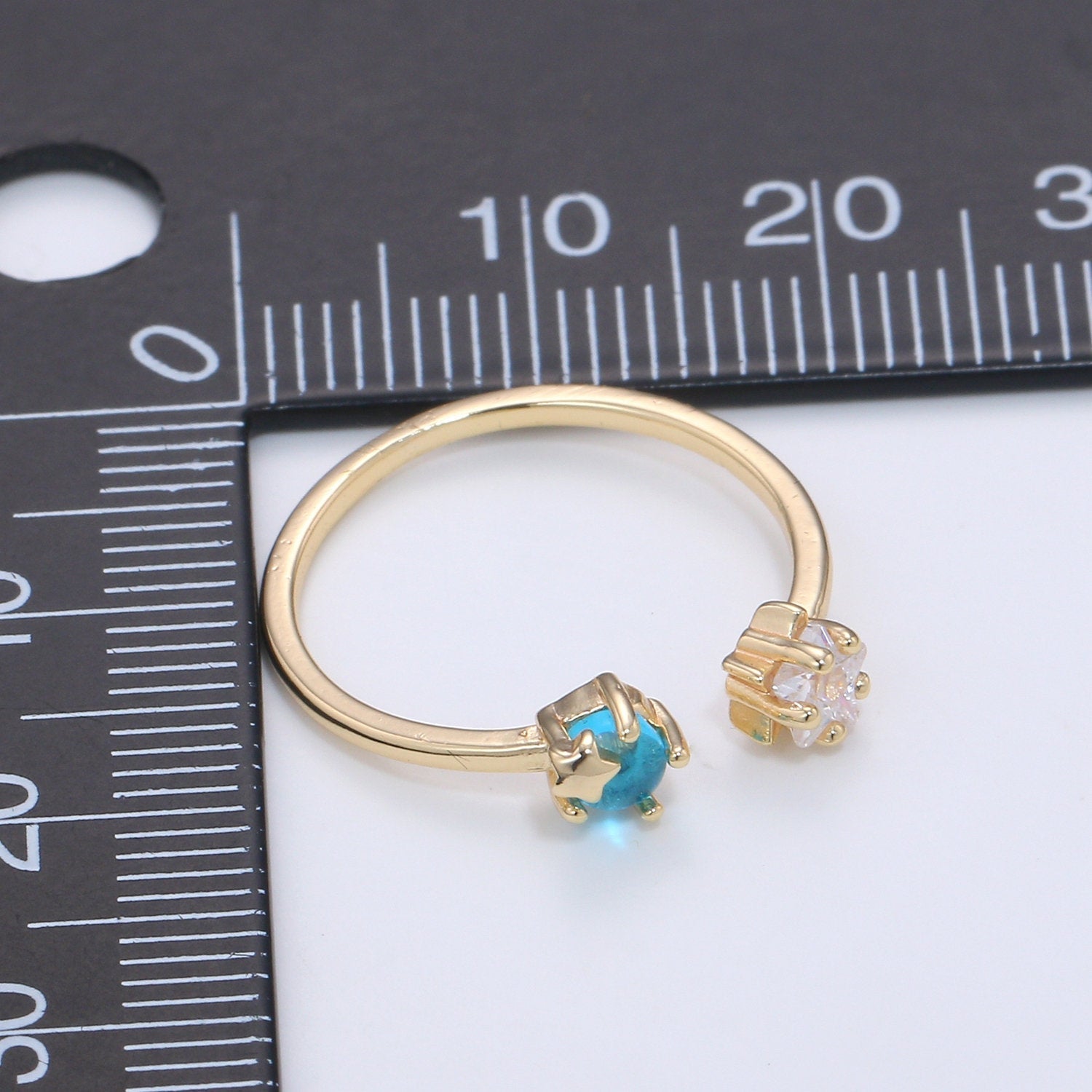 Dainty Gold Star Ring, Minimalist Ring, Cz Blue Open Ring, Stackable Ring Thin Gold Ring Celstial Ring adjustable ring - DLUXCA