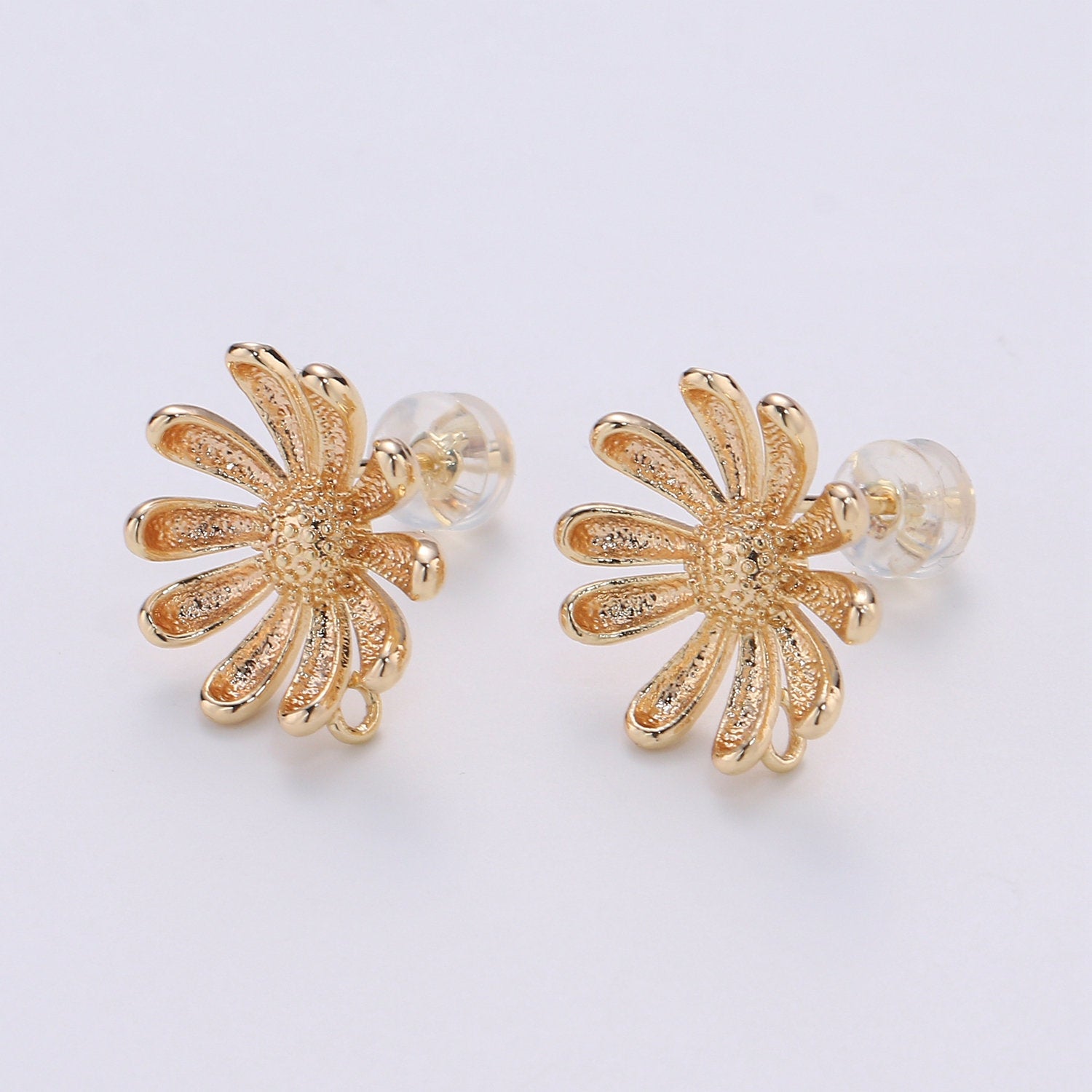 1 pair Sun Flower Stud Earring Gold Vermeil Summer Floral Earring DIY Jewelry Component for Christmas Gift - DLUXCA