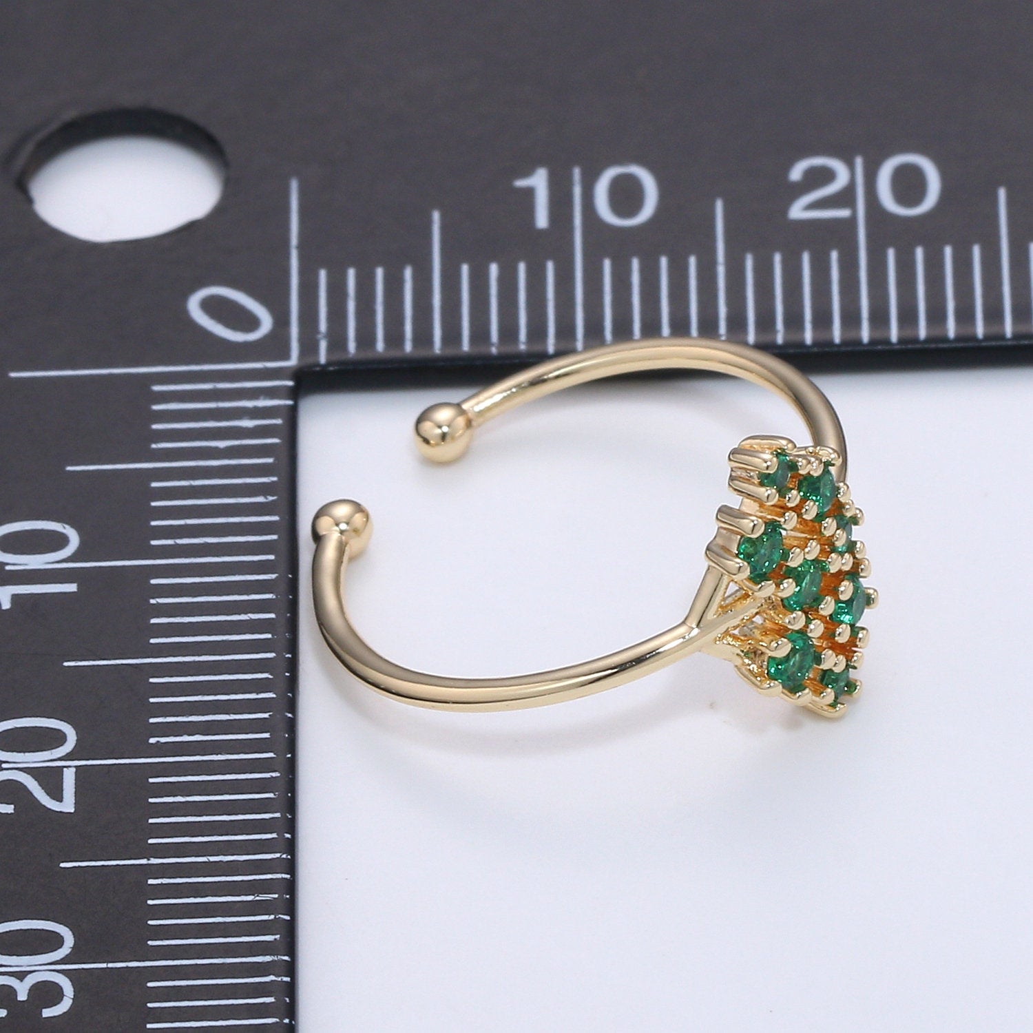 Green CZ Ring - 14k Gold Vermeil Ring - Green Zirconia Ring - Gold Open Ring - Minimalist Ring - Adjustable Layering - Stacking Ring - DLUXCA