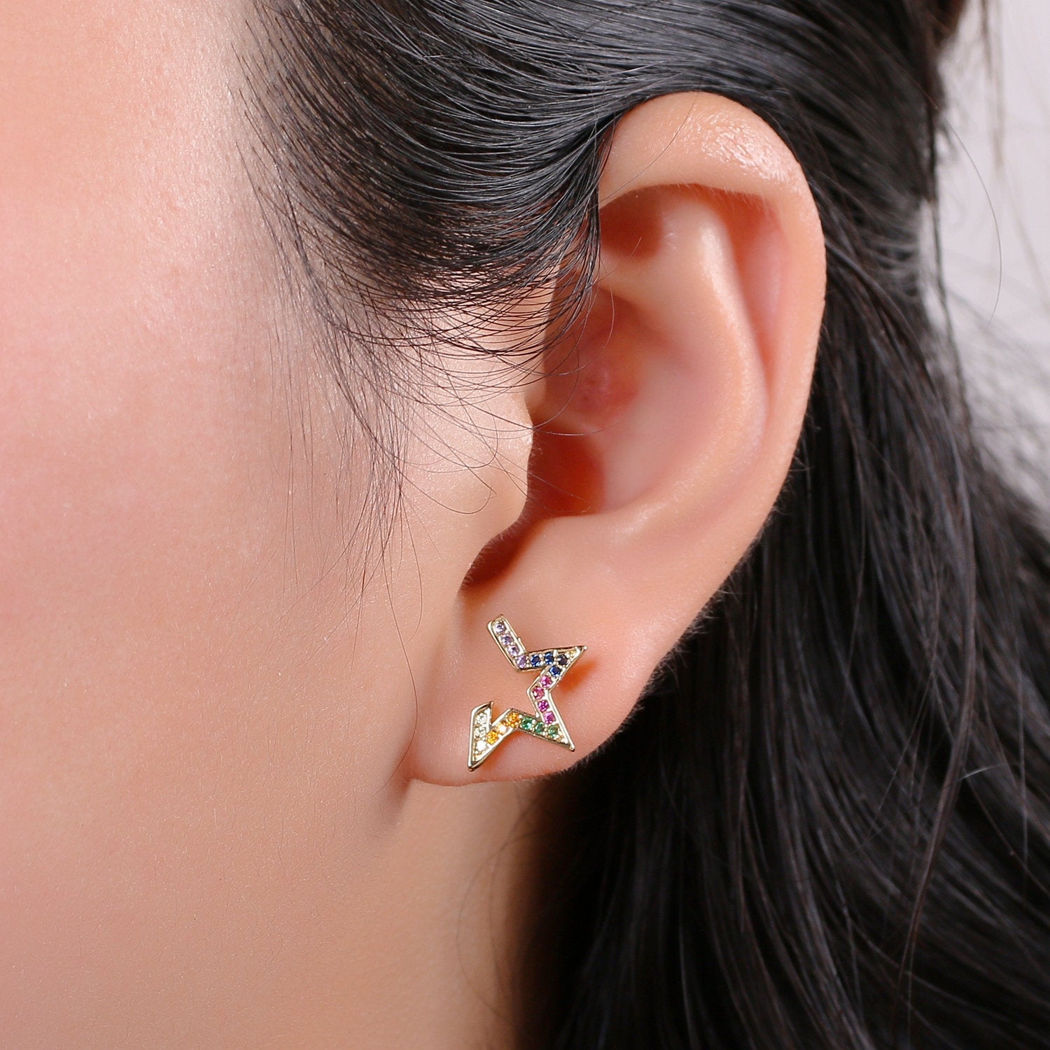 Tiny CZ Star Stud Earrings Dainty Multi Color Cloud Stud Earring Gold Minimalist Jewelry for her christmas gift - DLUXCA