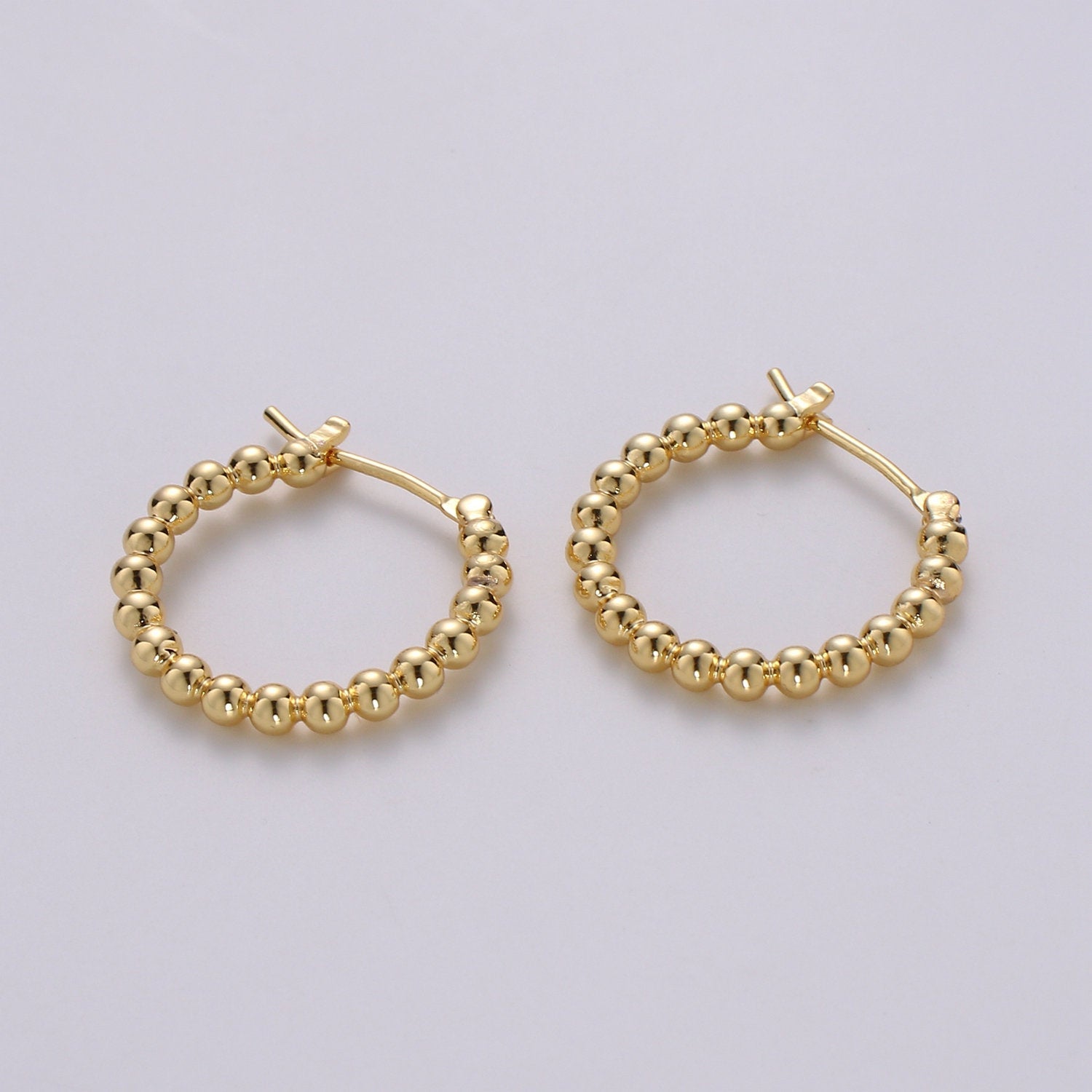 Small Beaded Huggie Hoop Earrings 20mm Hoop Earring Gold Vermeil Earr-1297 - DLUXCA