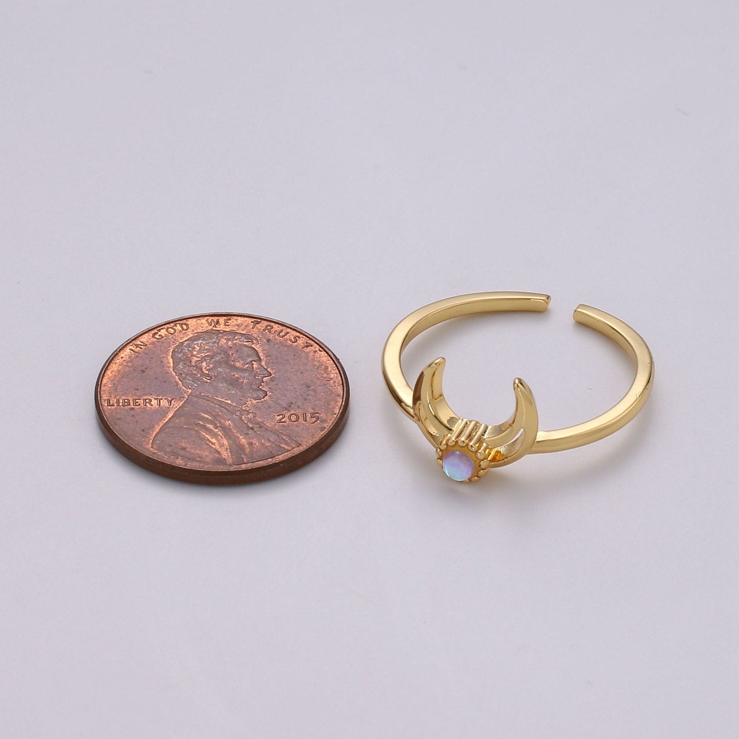 Crescent Moon Opal Ring, Moon Ring, October birthstone ring, Opal Moon Ring, Celestial Jewelry, Adjustable Gold Open Ring, Christmas gift - DLUXCA