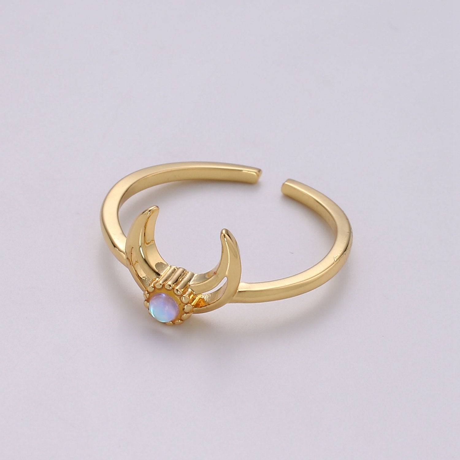 Crescent Moon Opal Ring, Moon Ring, October birthstone ring, Opal Moon Ring, Celestial Jewelry, Adjustable Gold Open Ring, Christmas gift - DLUXCA