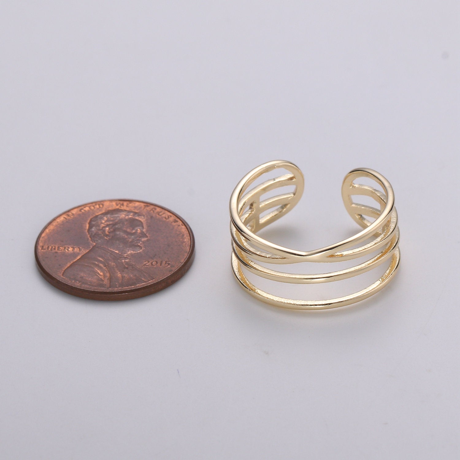 Gold Vermeil Layered Ring | Triple Band Stackable Ring |  Dainty Ring Minimalist Jewelry Trendy Midriff or Pinkie Everyday Ring Open Ring - DLUXCA